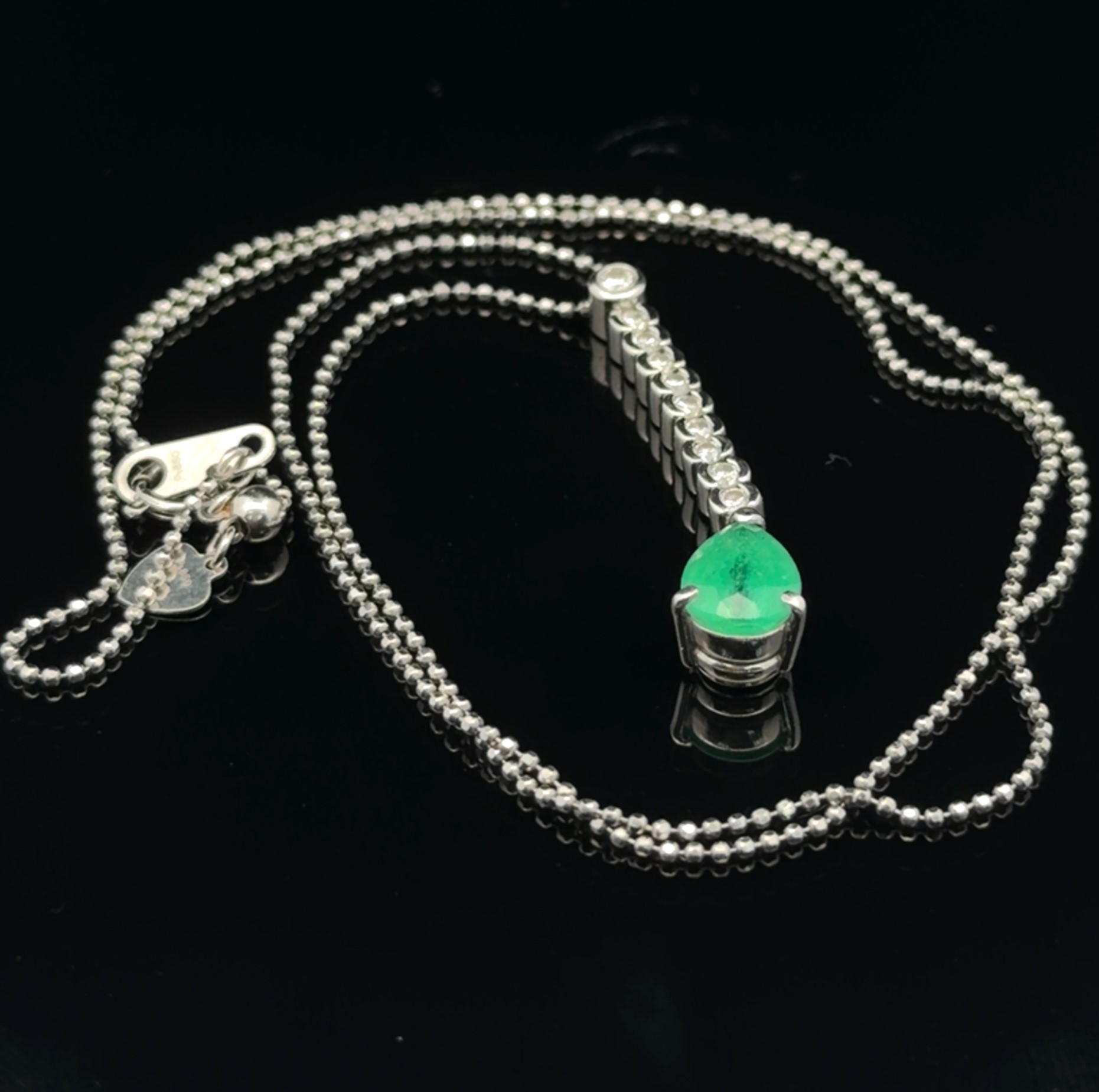 Natural Emerald and Diamond Pendant on Chain