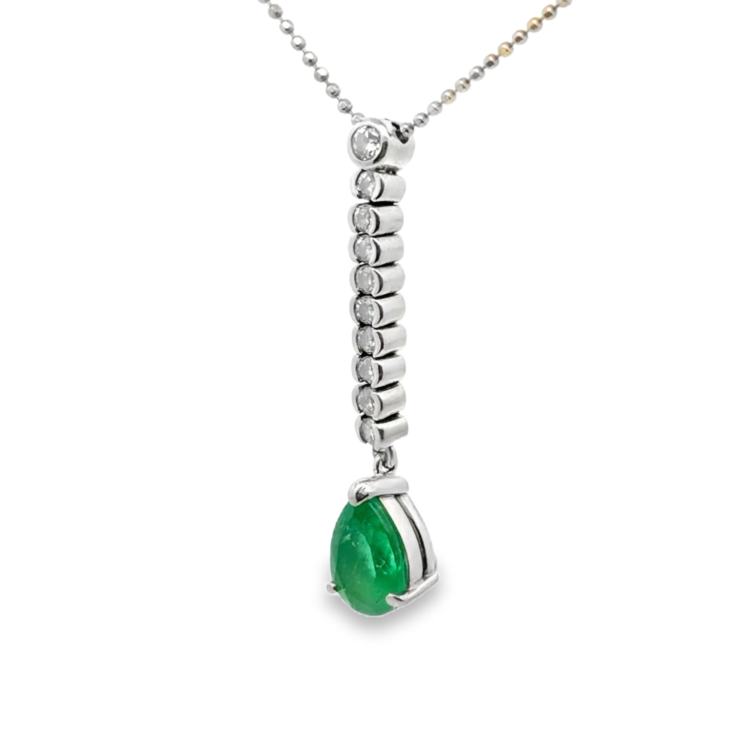 Natural Emerald and Diamond Pendant on Chain