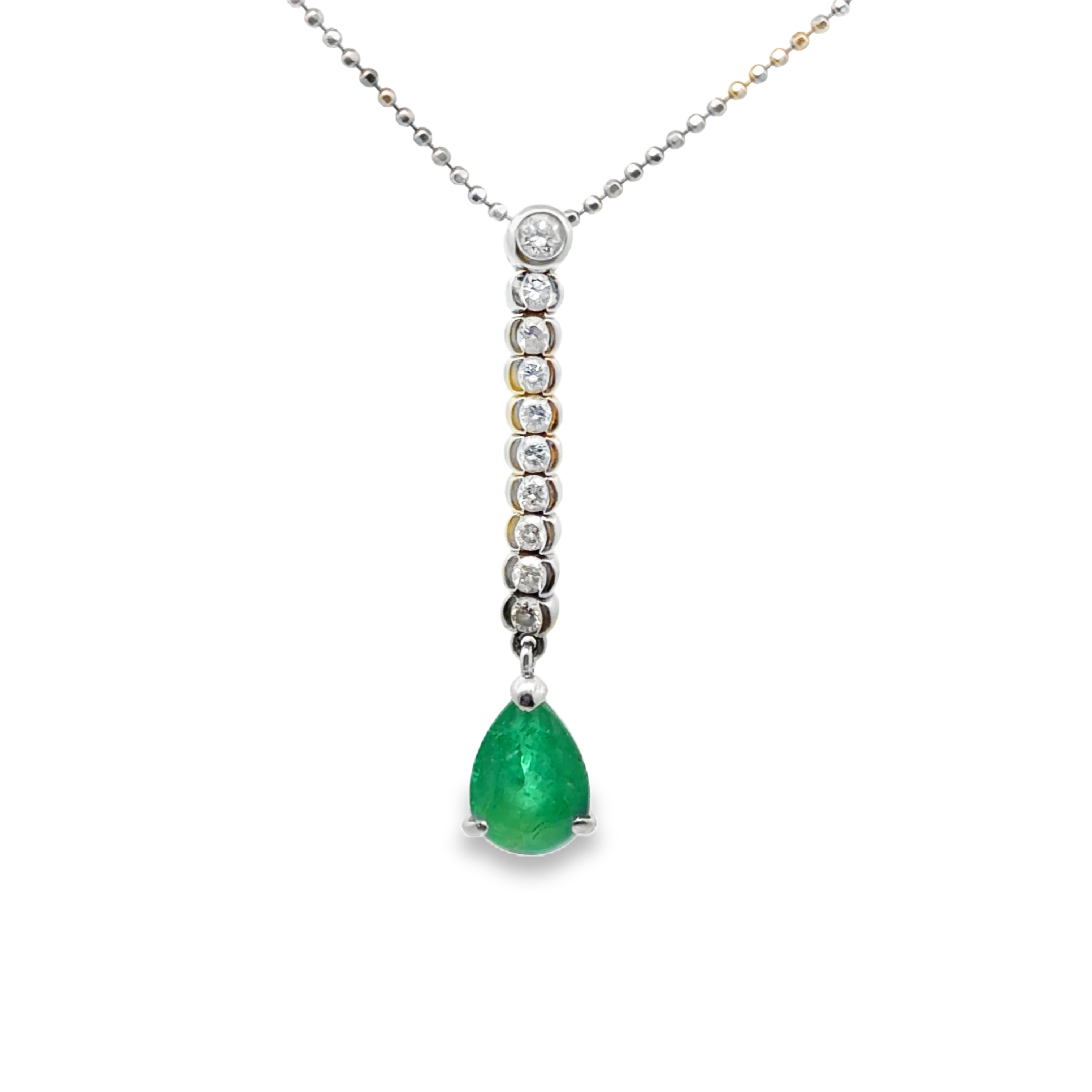 Natural Emerald and Diamond Pendant on Chain