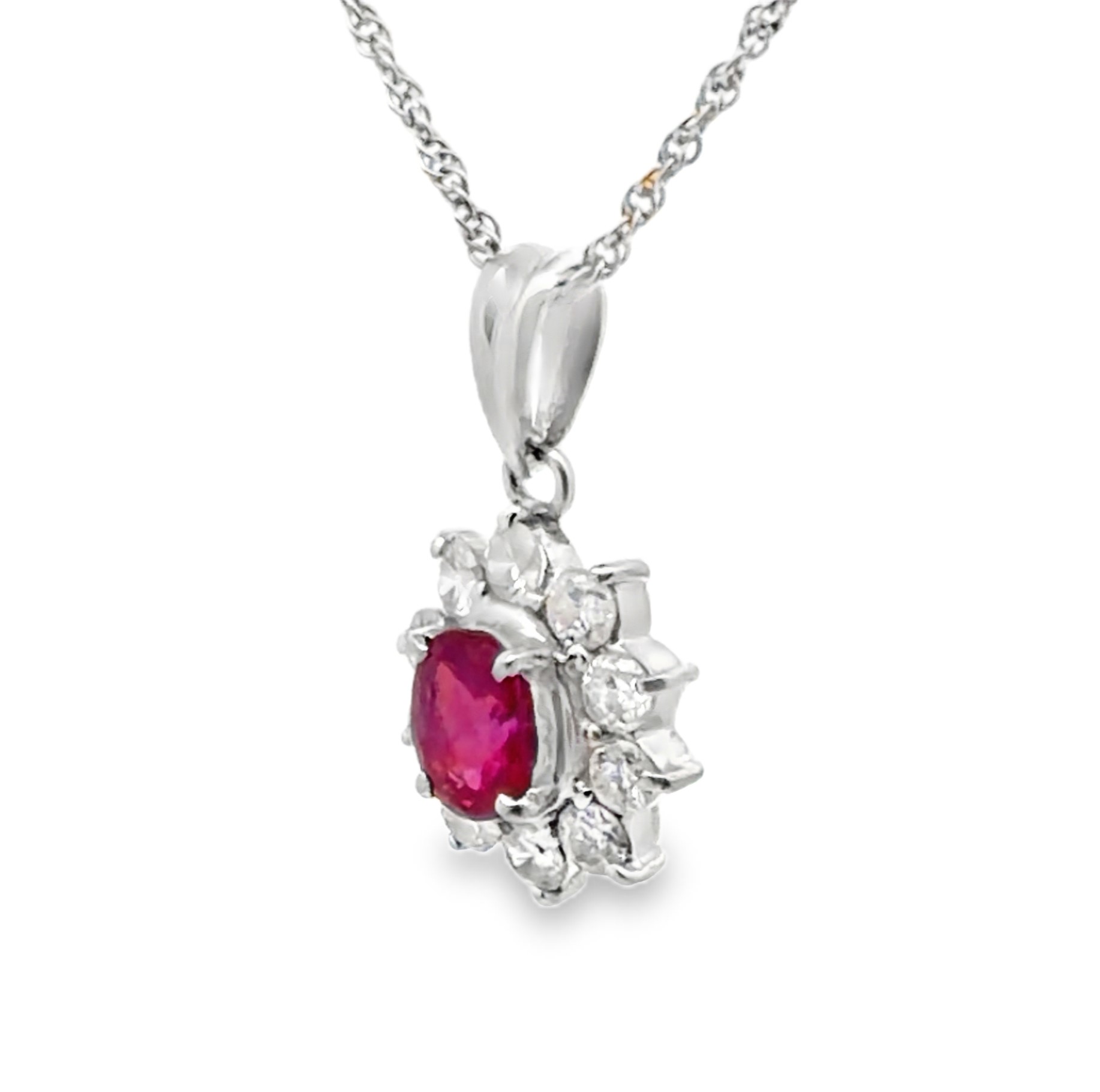 Natural Ruby and Diamond Pendant on Chain