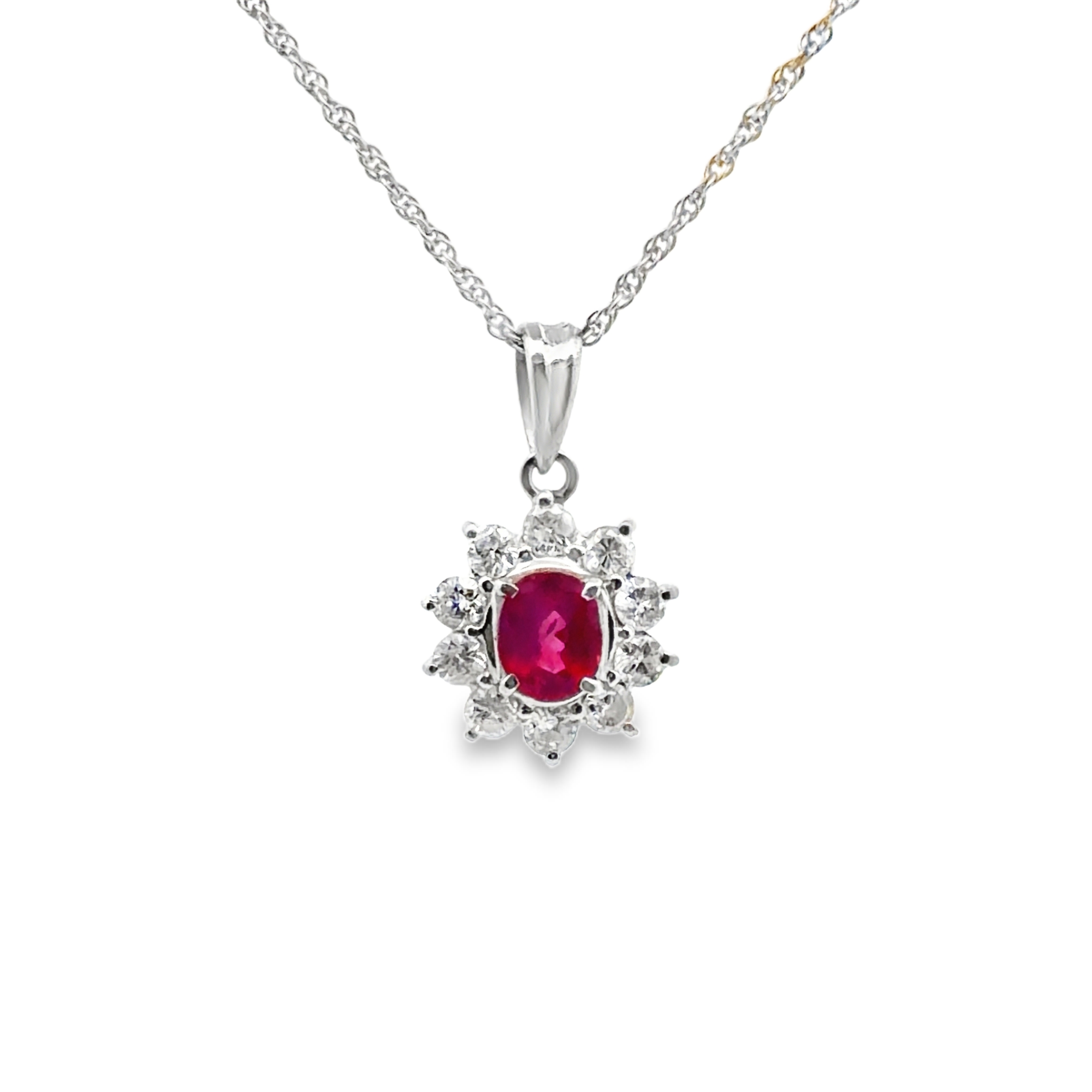 Natural Ruby and Diamond Pendant on Chain