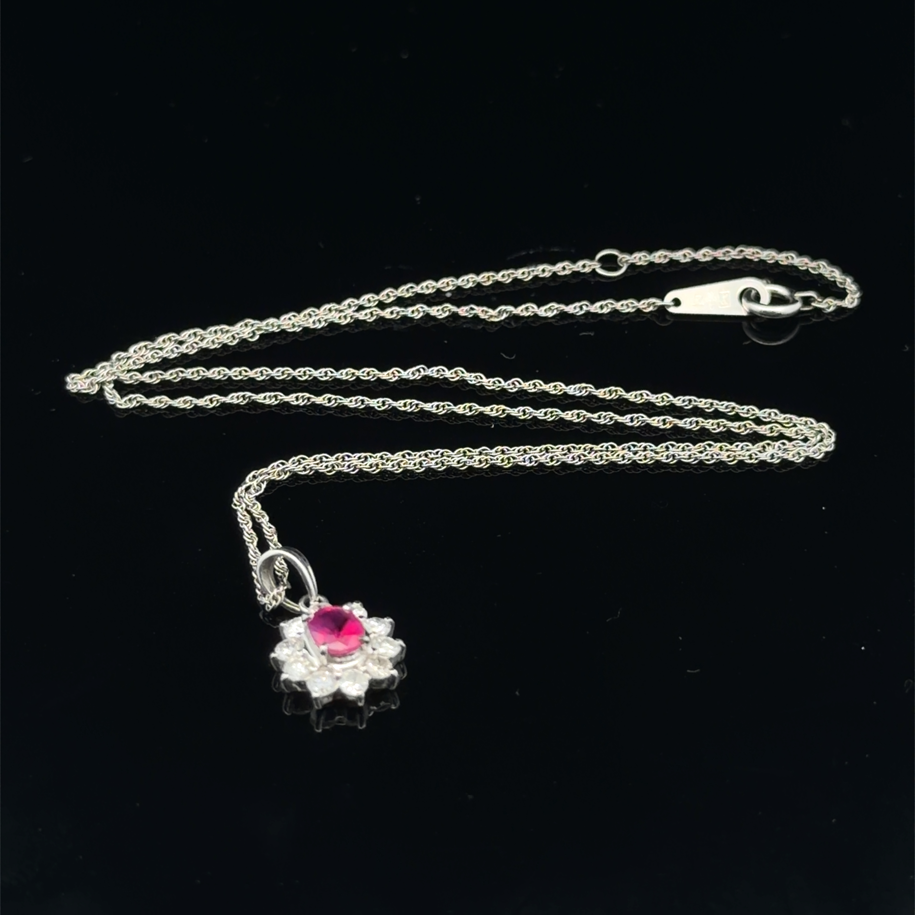 Natural Ruby and Diamond Pendant on Chain