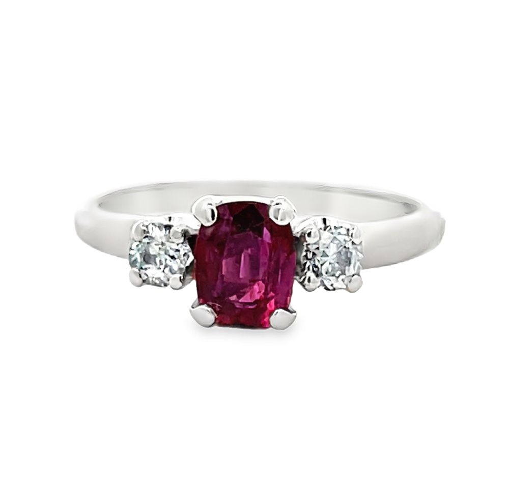 Spinel and Diamond Ring . ISL2418/457-KYS 
This refined three-stone ring showcases a vivid 