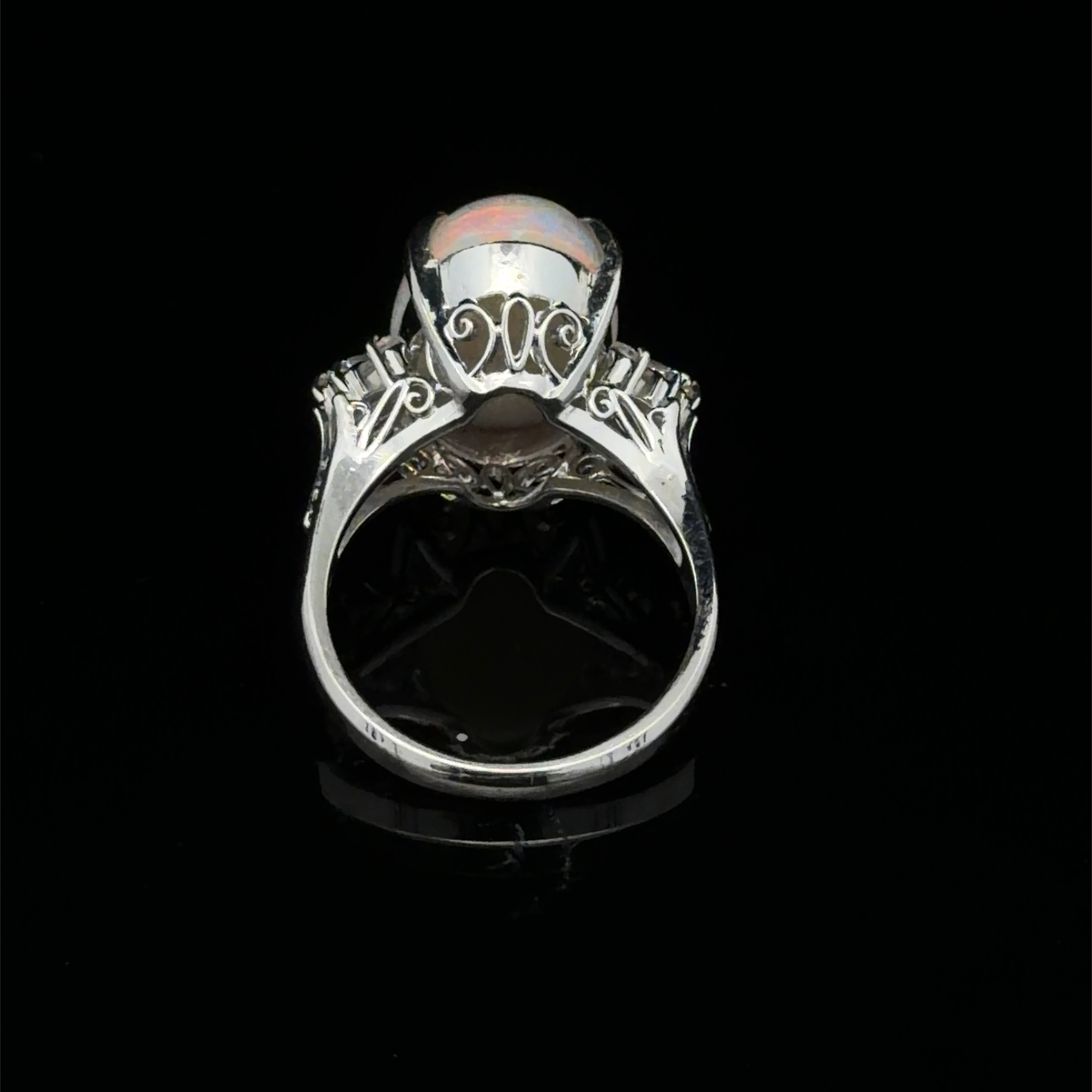 Platinum Natural Opal and Diamond Ring