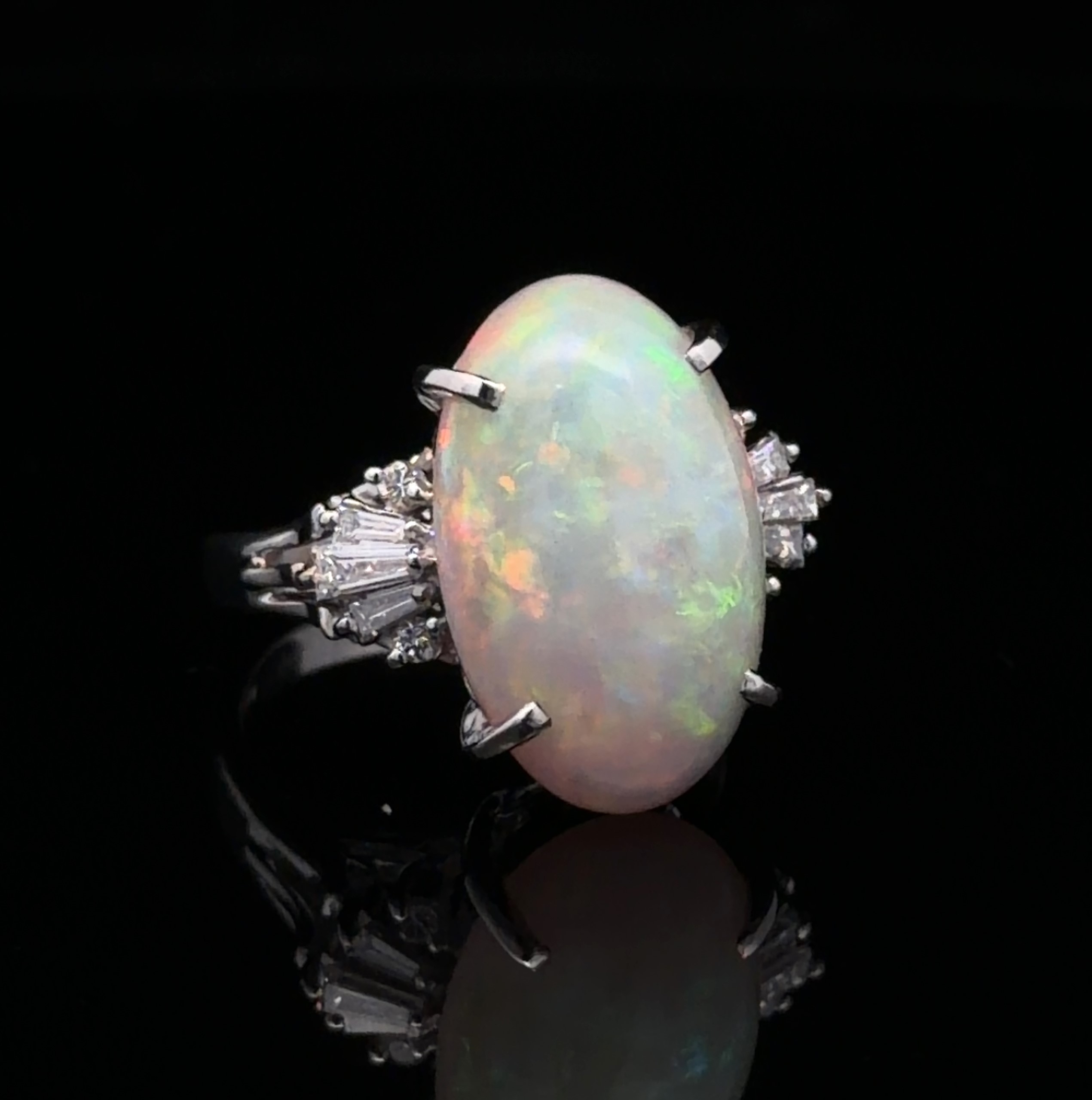 Platinum Natural Opal and Diamond Ring