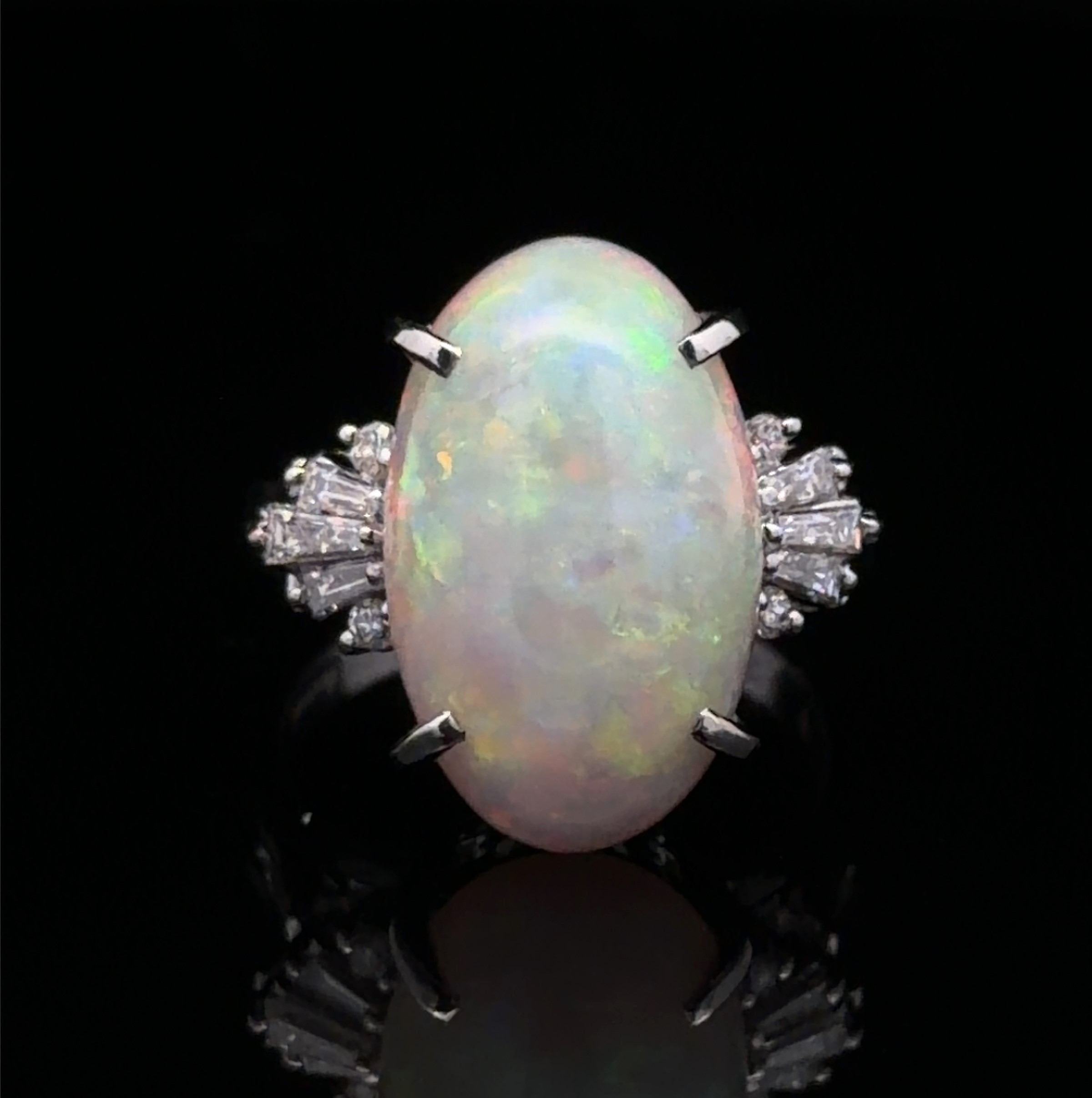 Platinum Natural Opal and Diamond Ring