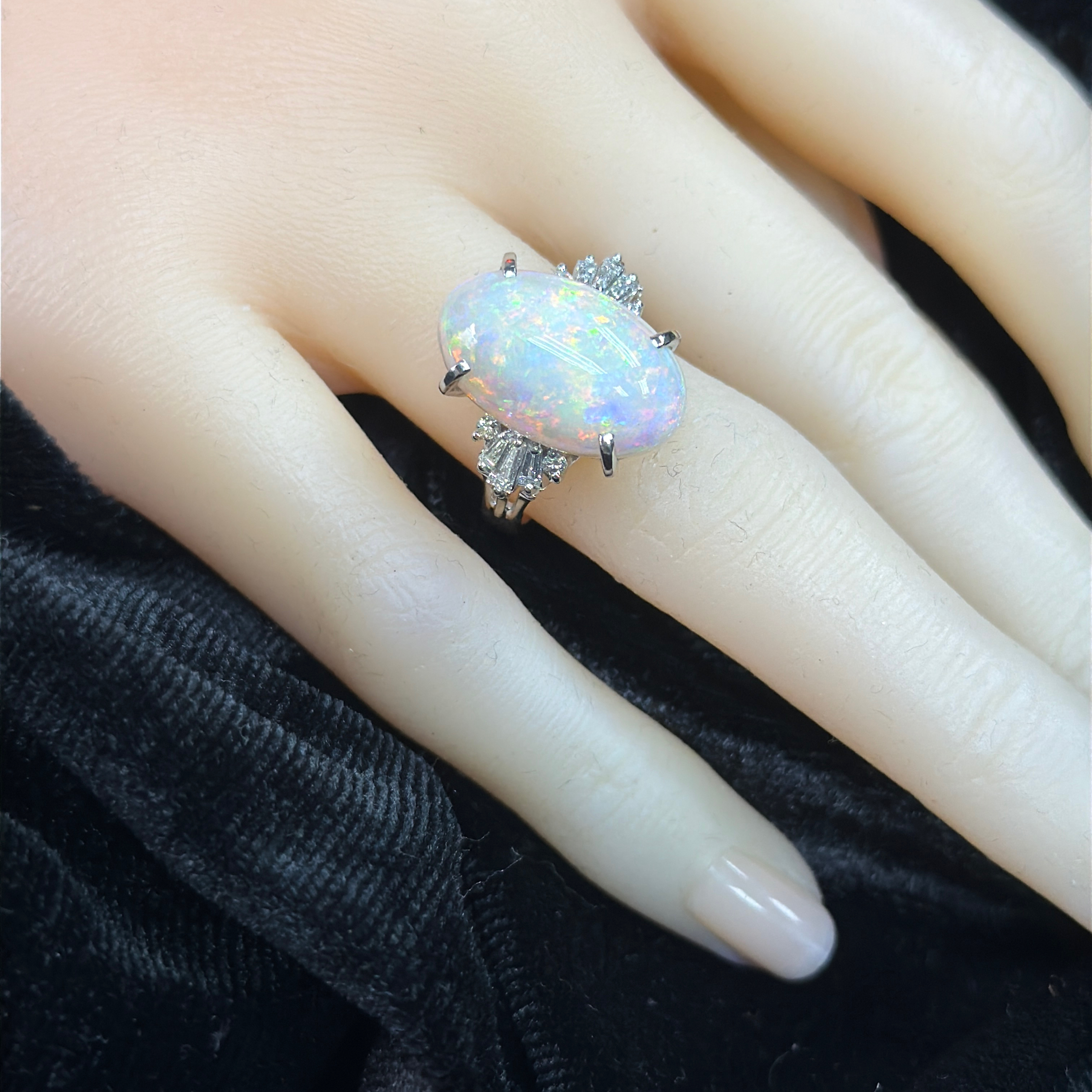 Platinum Natural Opal and Diamond Ring