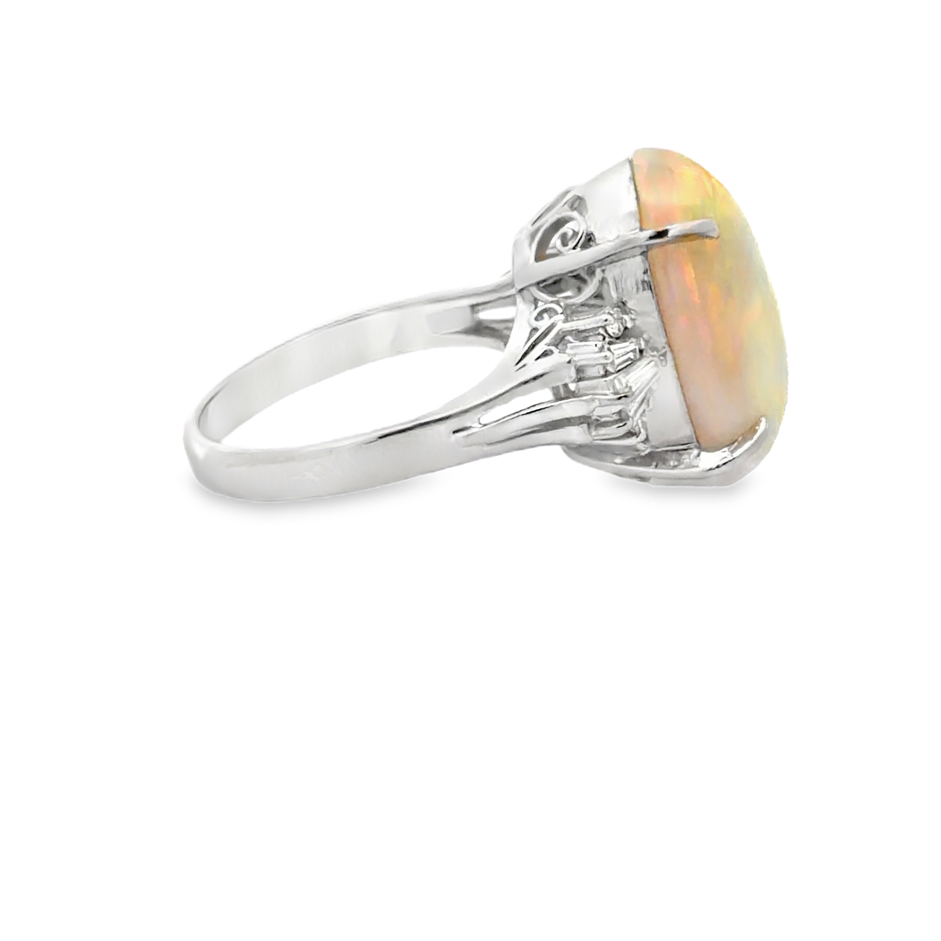 Platinum Natural Opal and Diamond Ring