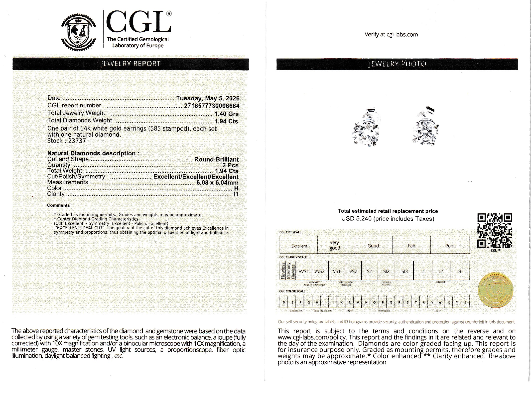1.94 CTW Natural Diamond Stud Earrings