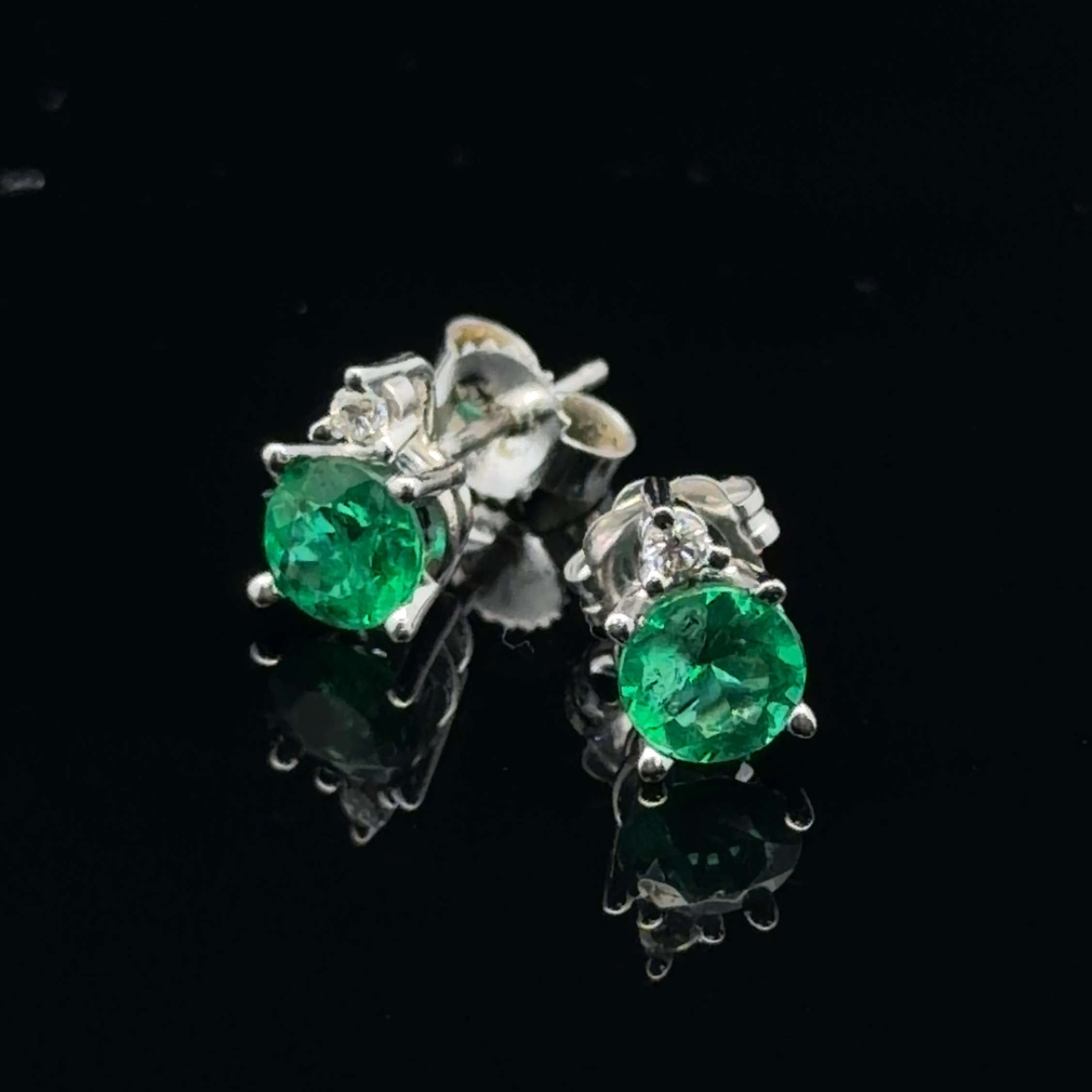 White Gold Emerald and Diamond Stud Earrings