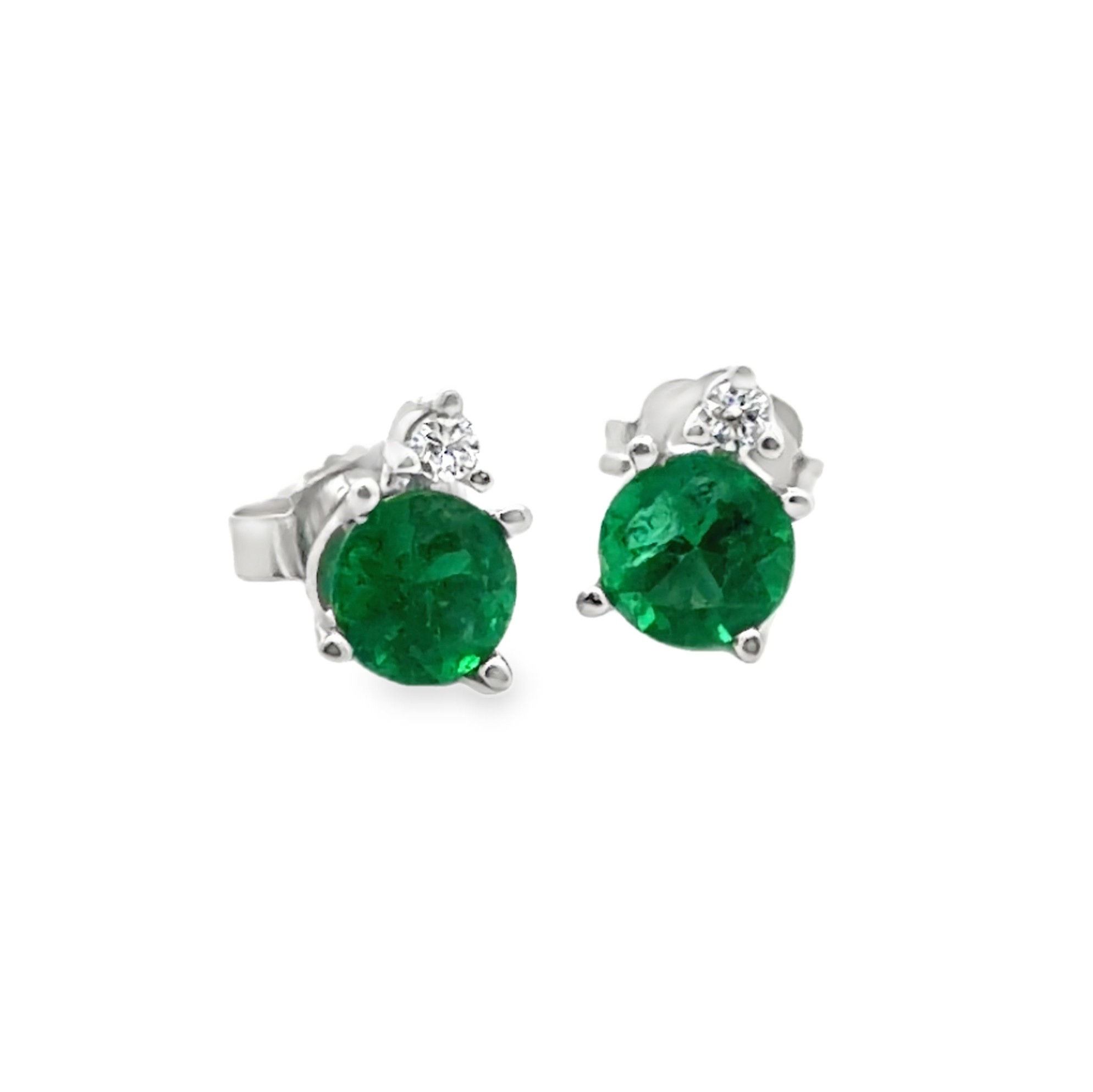 White Gold Emerald and Diamond Stud Earrings