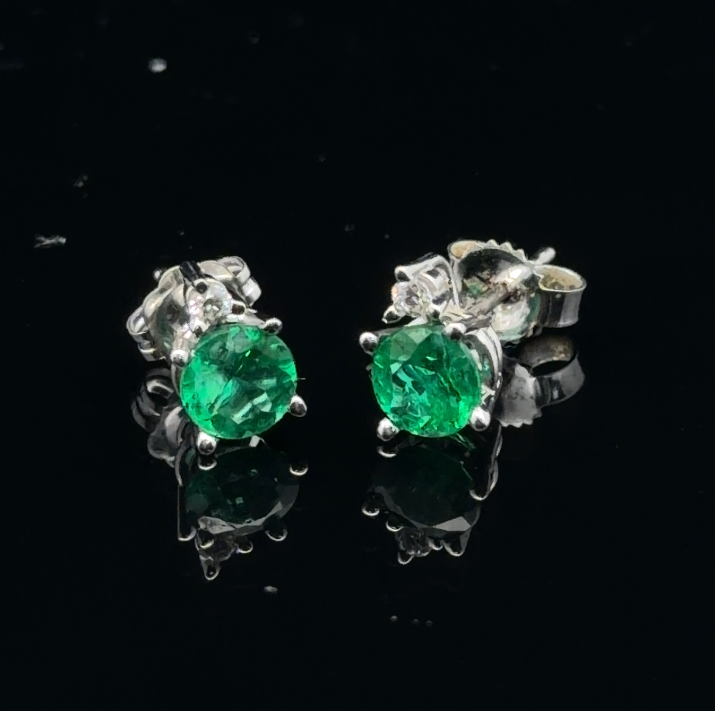 White Gold Emerald and Diamond Stud Earrings