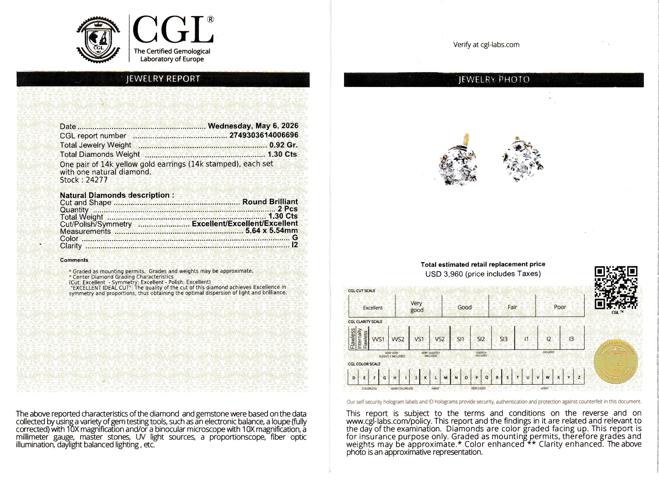 Yellow Gold Natural Diamond Stud Earrings