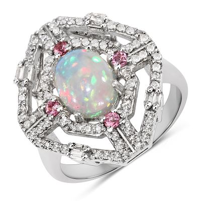 925 Tourmaline Opal & Diamond Ring. QJ8422/42-MKS This glamorous .925 sterling silver statement 
