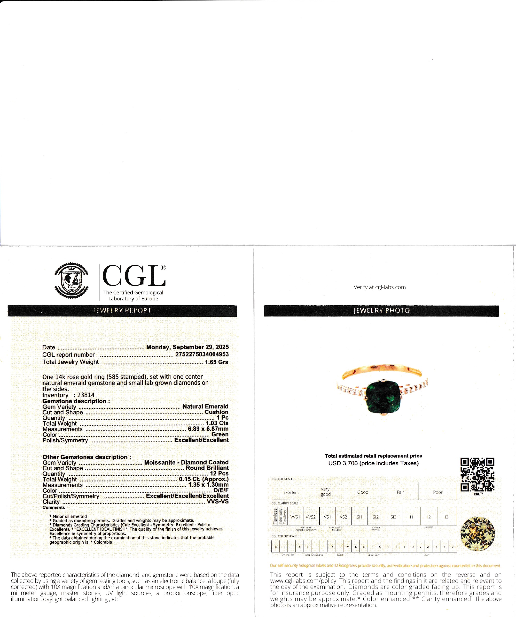 14K Colombian Emerald & Lab Diamond Ring