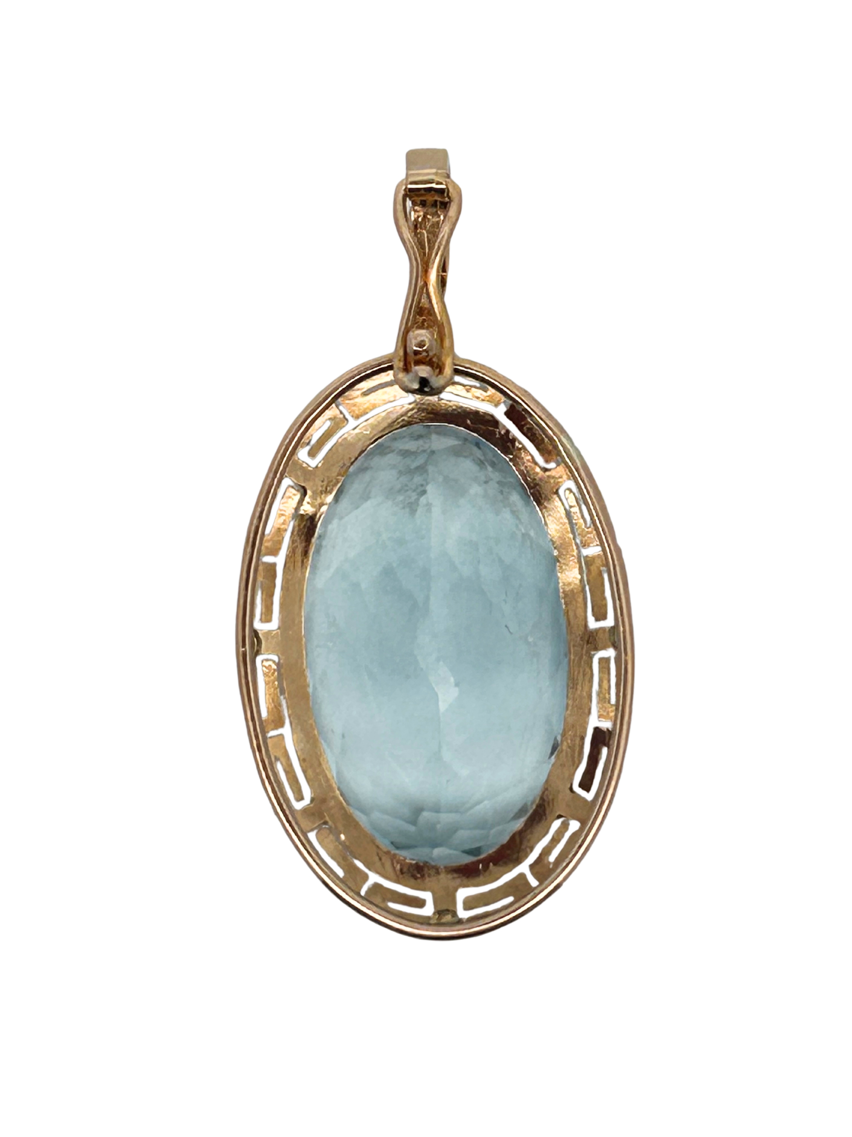 14K Greek Key 28 Carat Blue Topaz Enhancer Pendant
