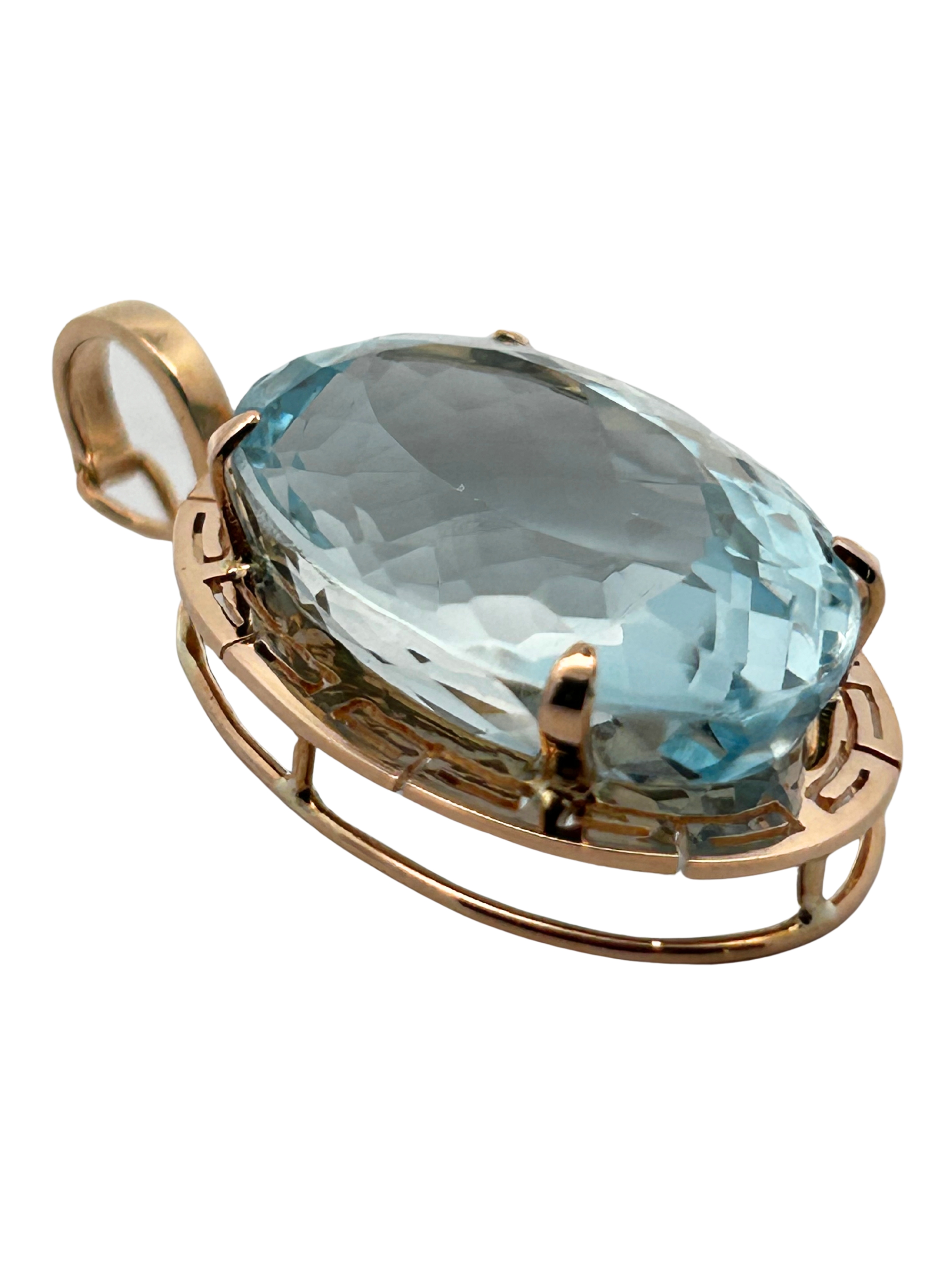 14K Greek Key 28 Carat Blue Topaz Enhancer Pendant