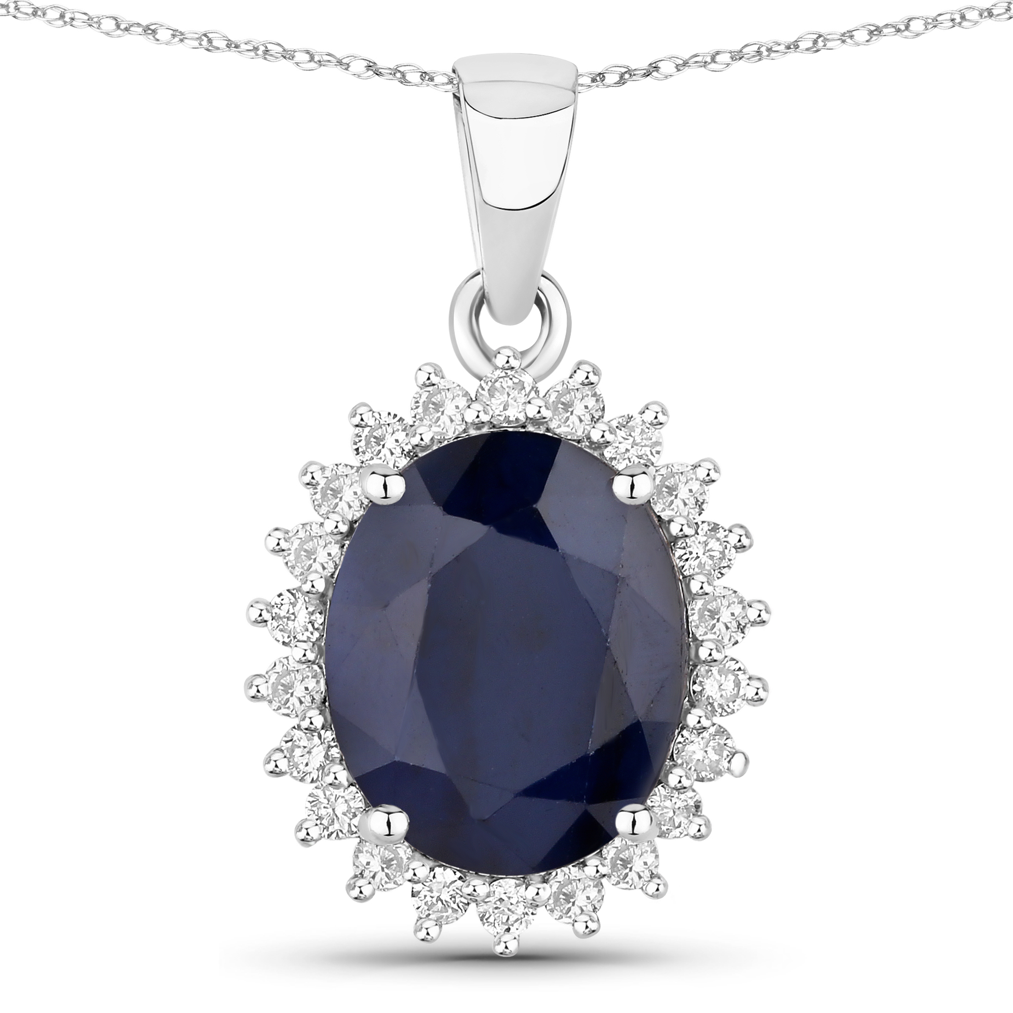 Oval Blue Sapphire & Diamond Halo Pendant