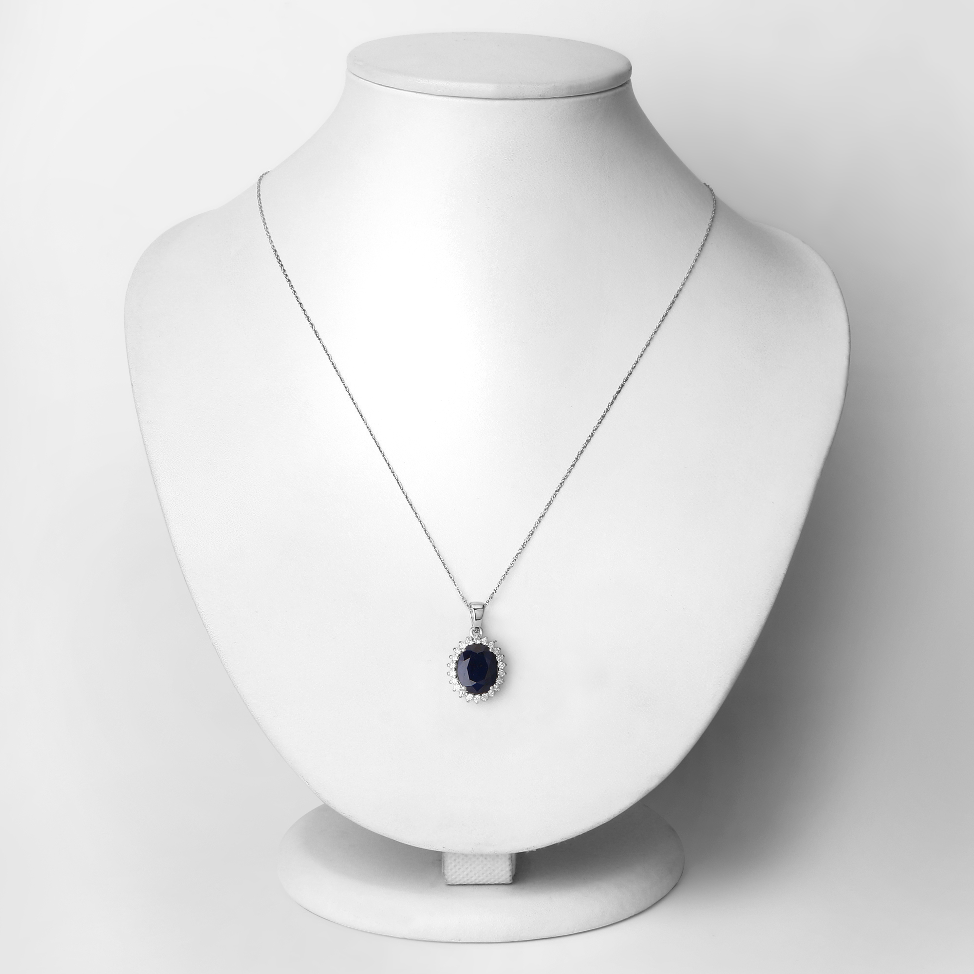 Oval Blue Sapphire & Diamond Halo Pendant