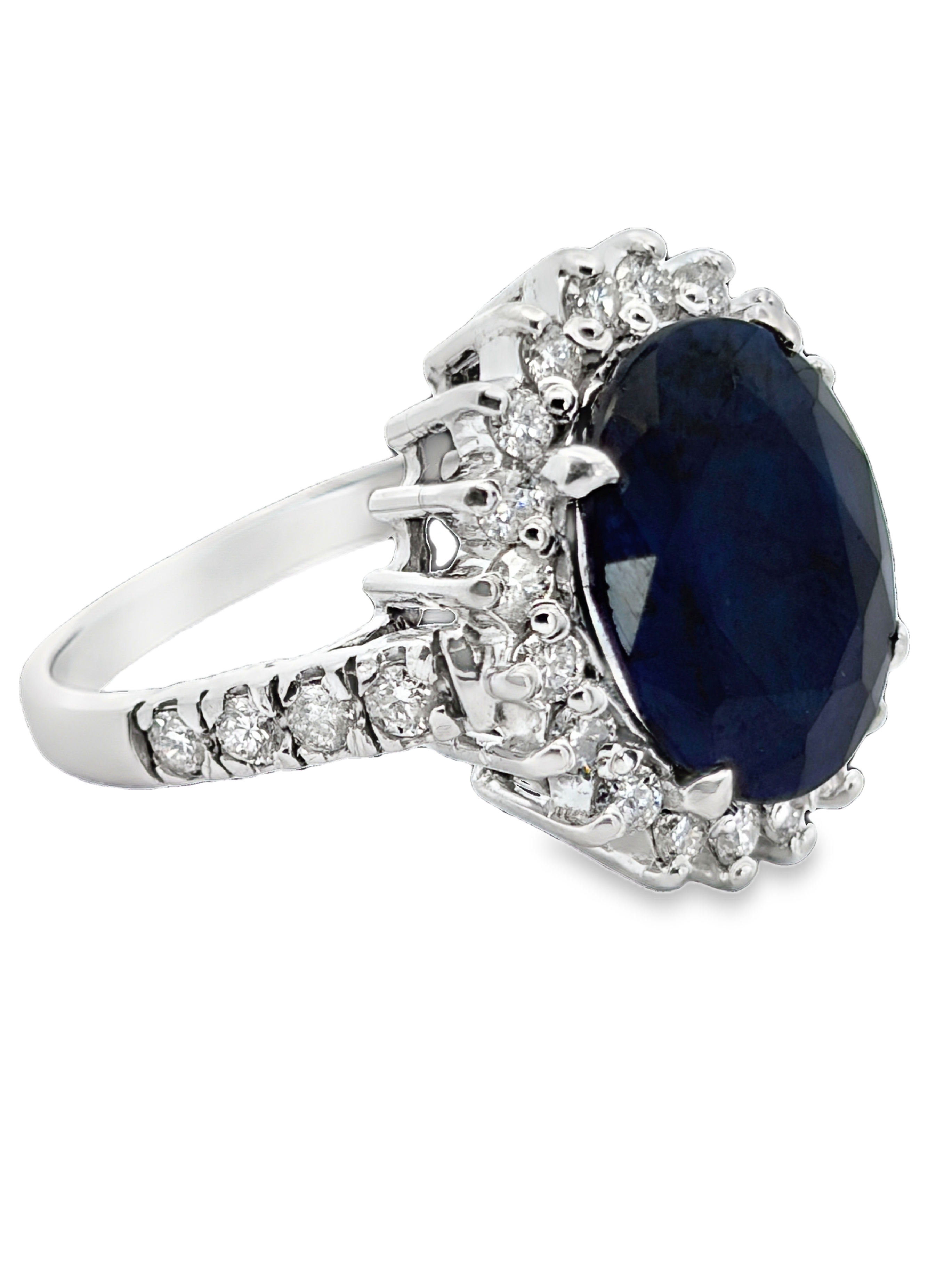 Blue Sapphire with Diamond Halo Ring