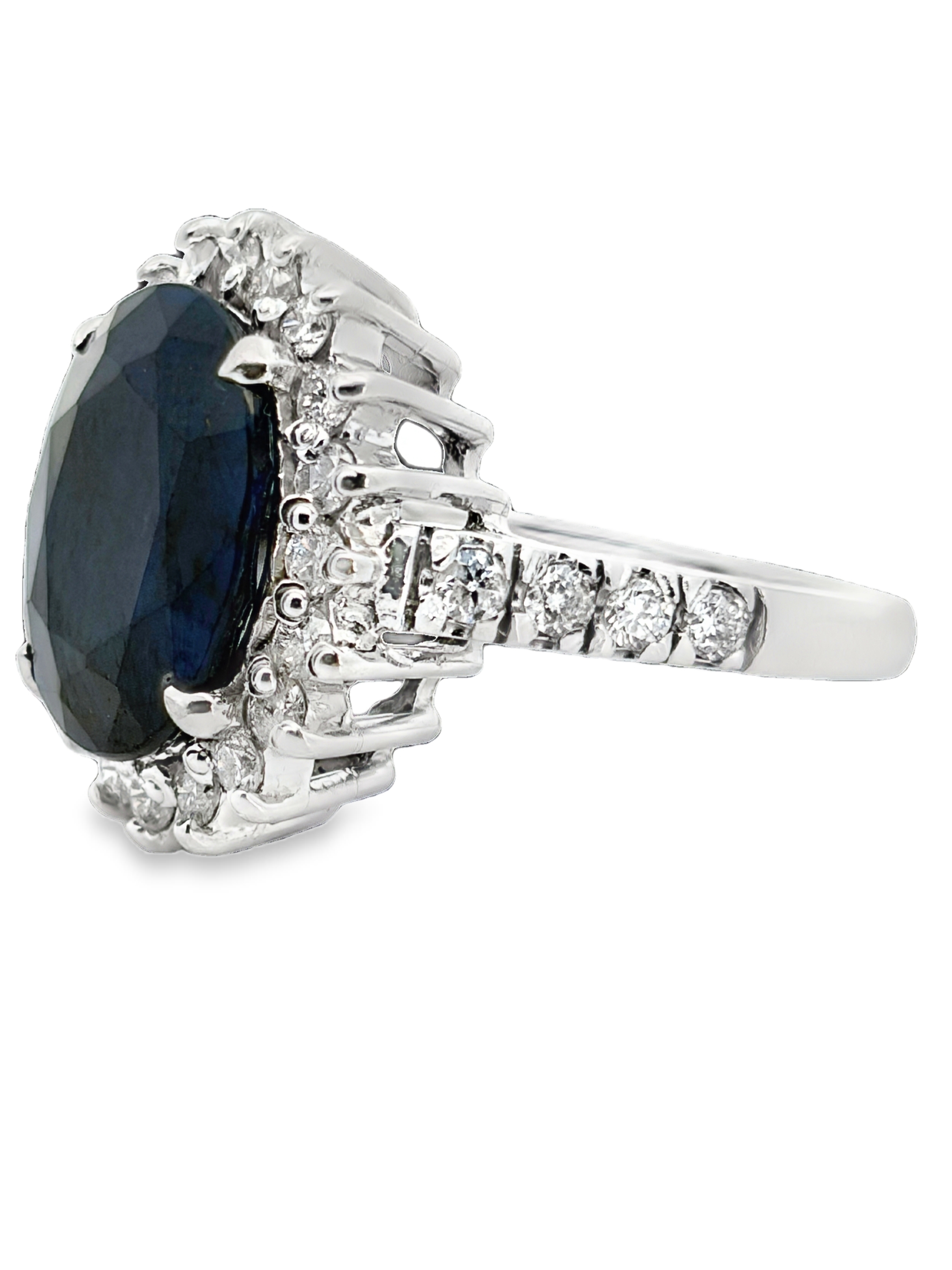Blue Sapphire with Diamond Halo Ring