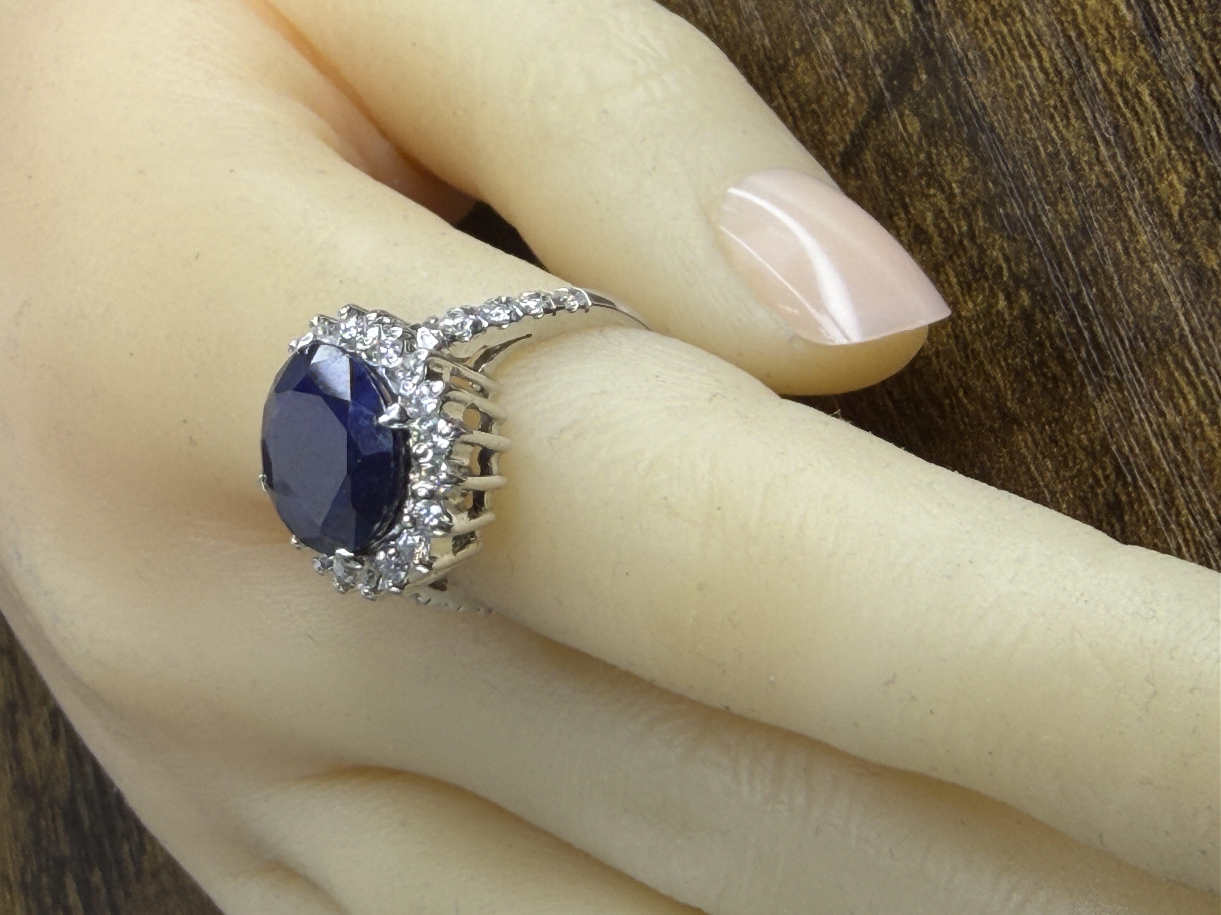 Blue Sapphire with Diamond Halo Ring