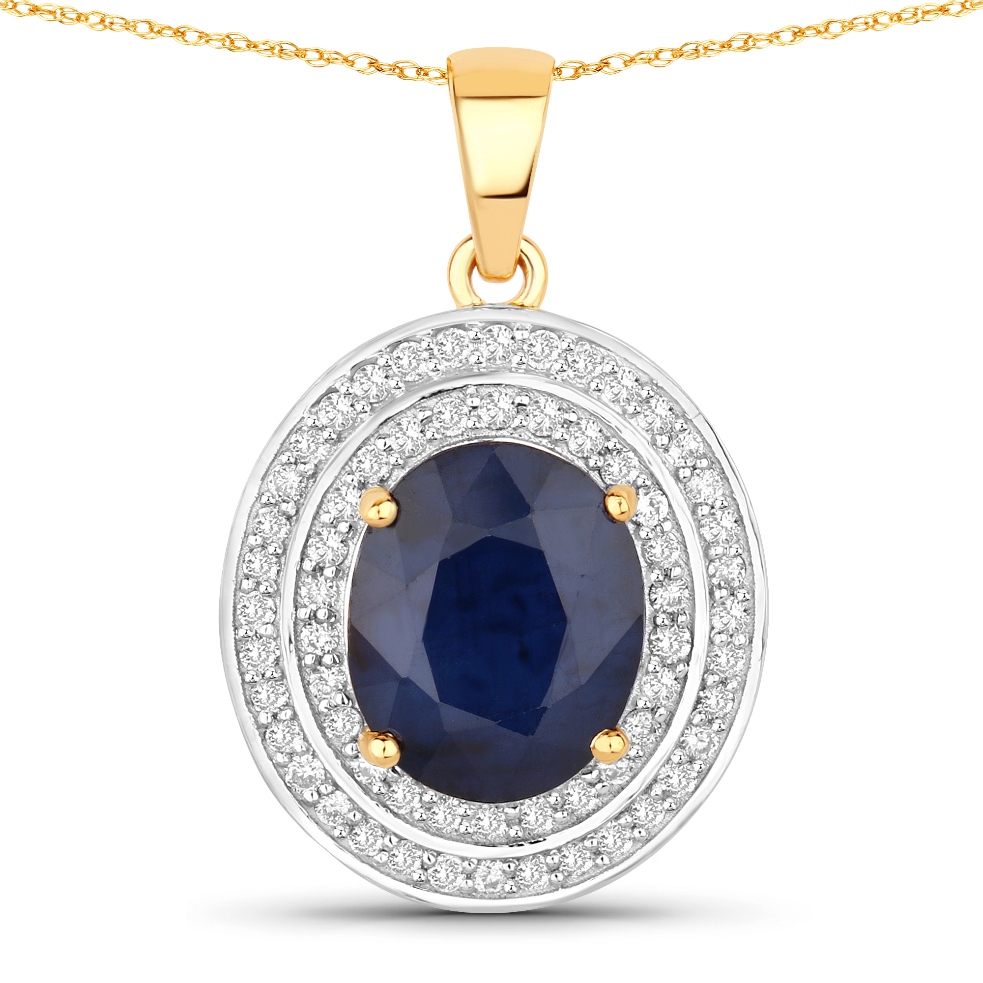 4.82Ct Blue Sapphire Double Halo Diamond Pendant