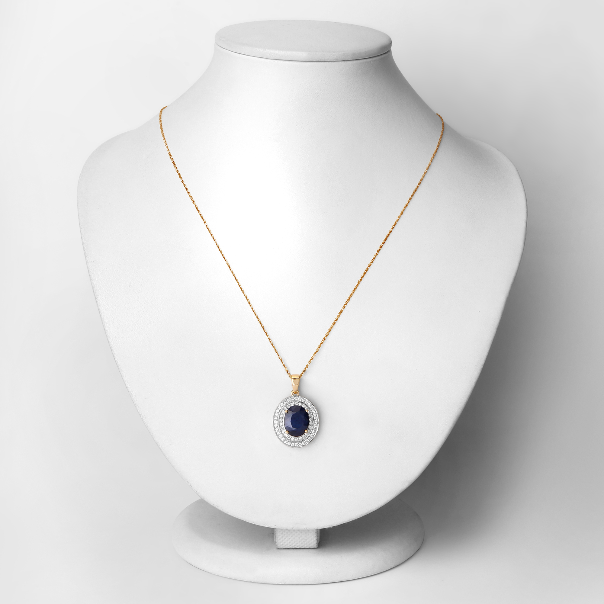 4.82Ct Blue Sapphire Double Halo Diamond Pendant