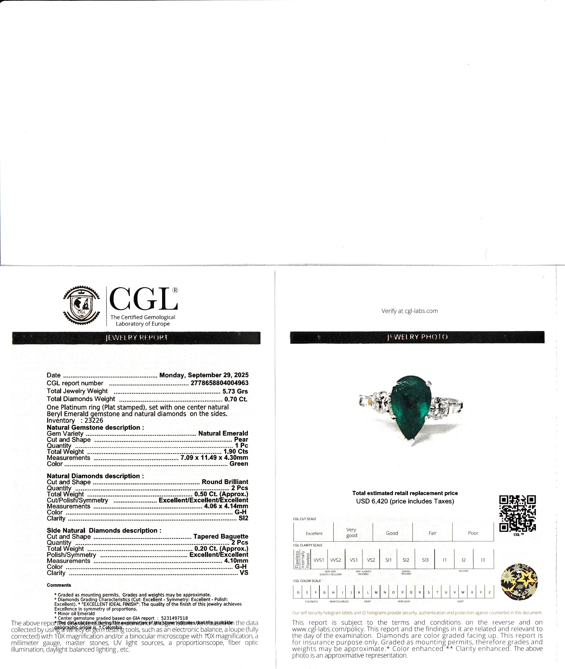 GIA Certified 1.90 Ct Emerald & Diamond Ring
