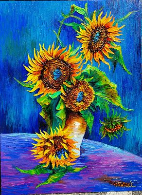 Yana Rafael Acrylic on Canvas. YR1125/1-MOSS 
Description: Sunflowers 
Artist Name: Yana Rafael 
