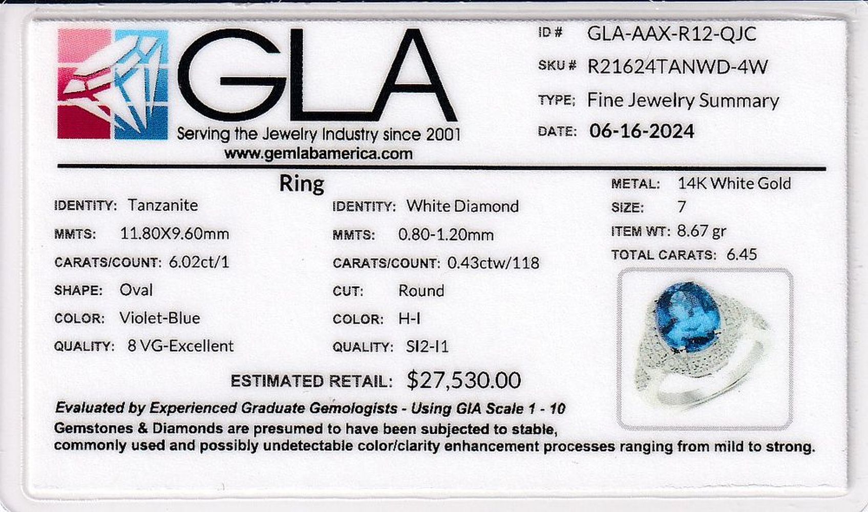 Tanzanite and Diamond Ring