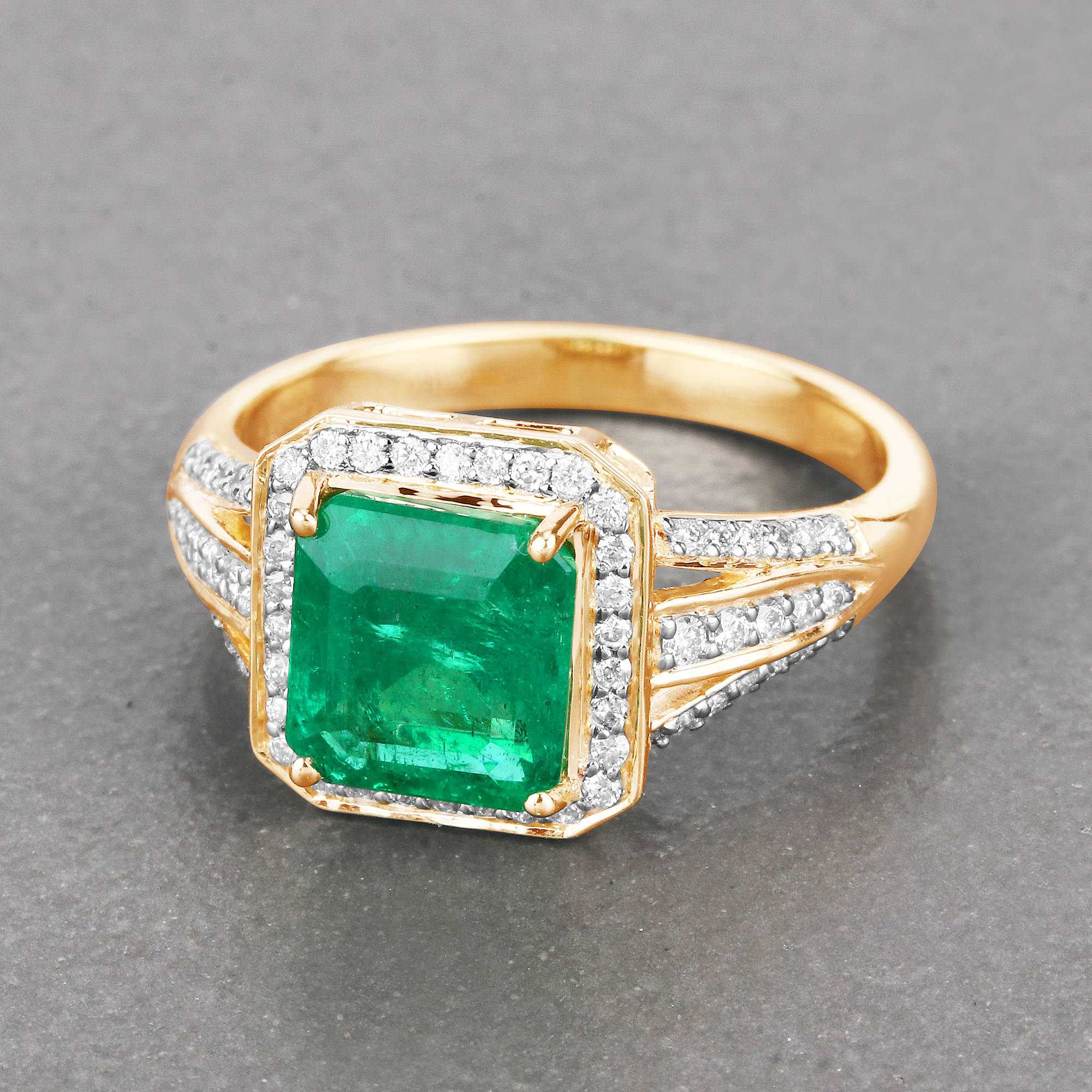 IGI Certified 2.28 CT Zambian Emerald and Diamond Ring
