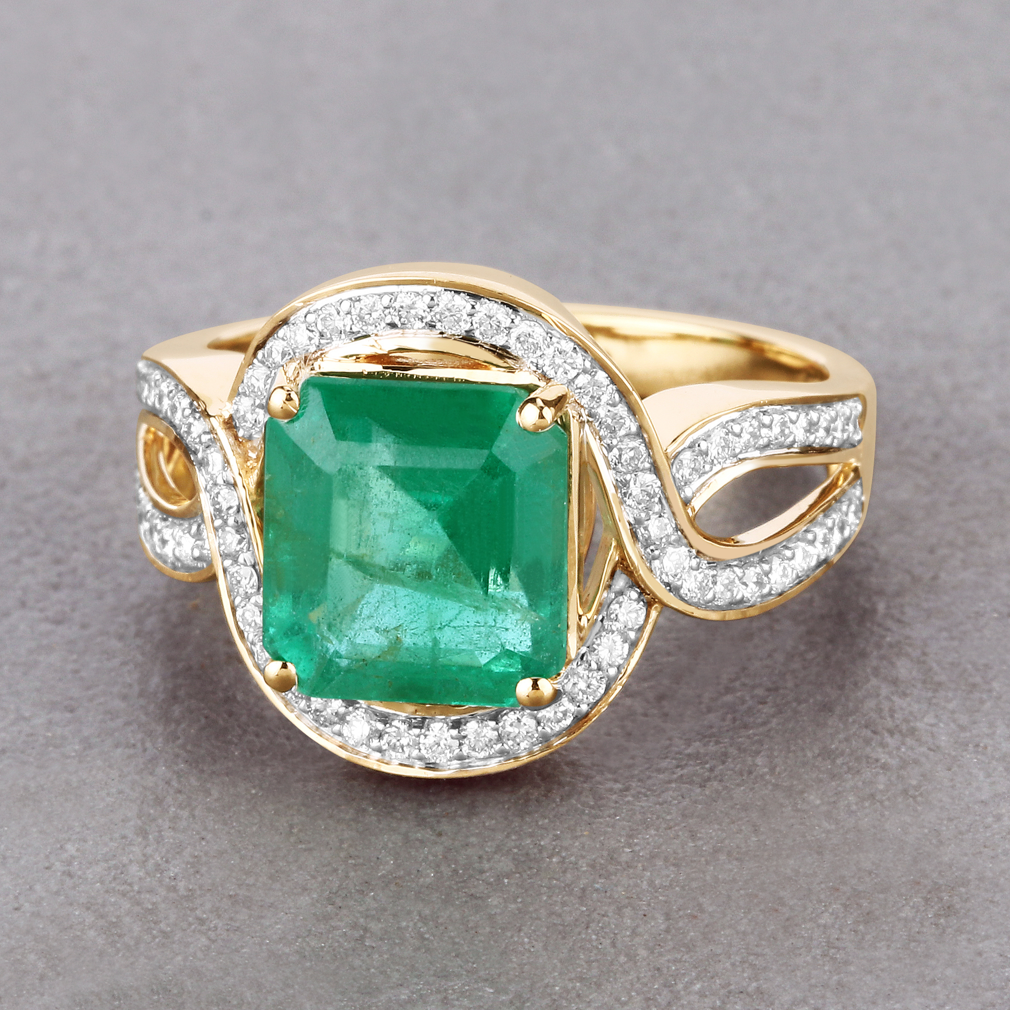 IGI Certified 3.42CT Zambian Emerald and Diamond Ring