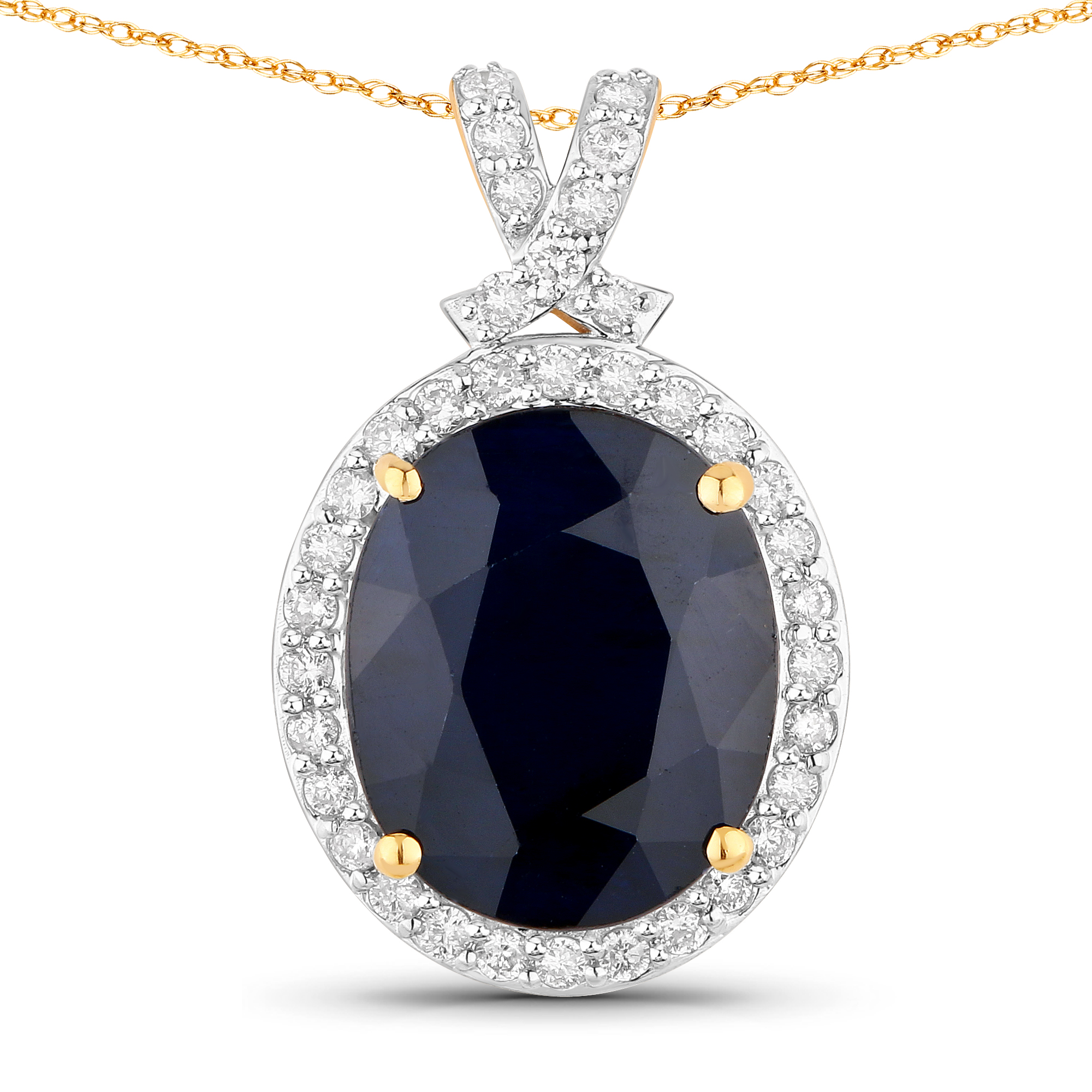 Blue Sapphire with Diamond Halo Pendant