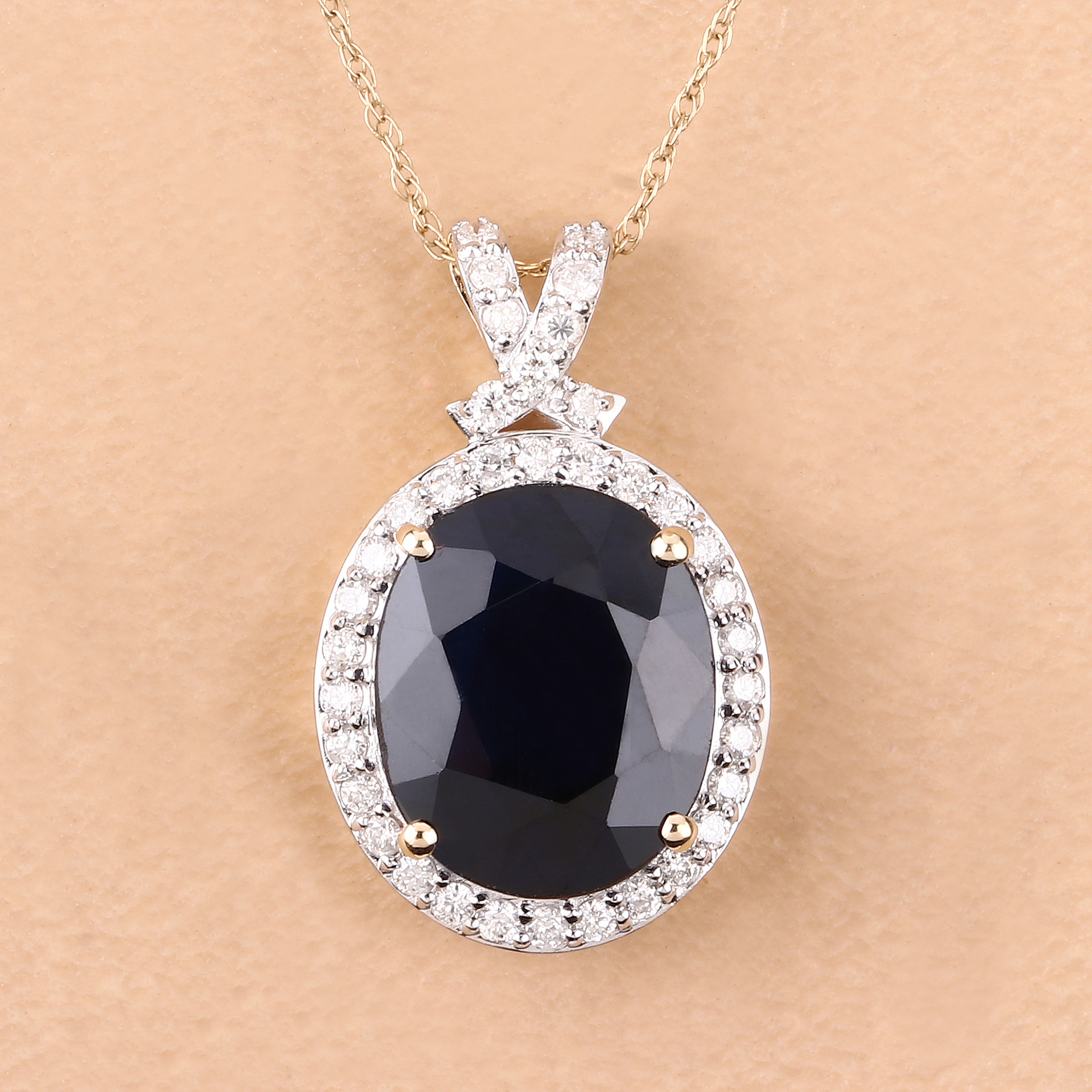 Blue Sapphire with Diamond Halo Pendant