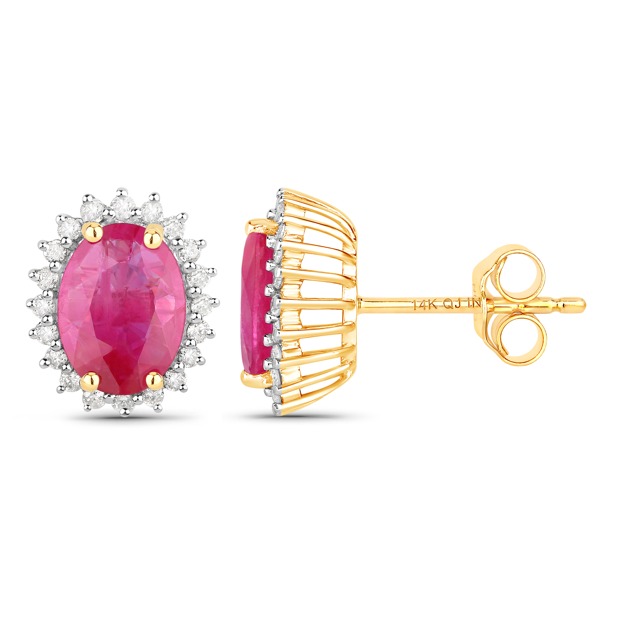 2.88ctw Natural Ruby with Diamond Halo Earrings
