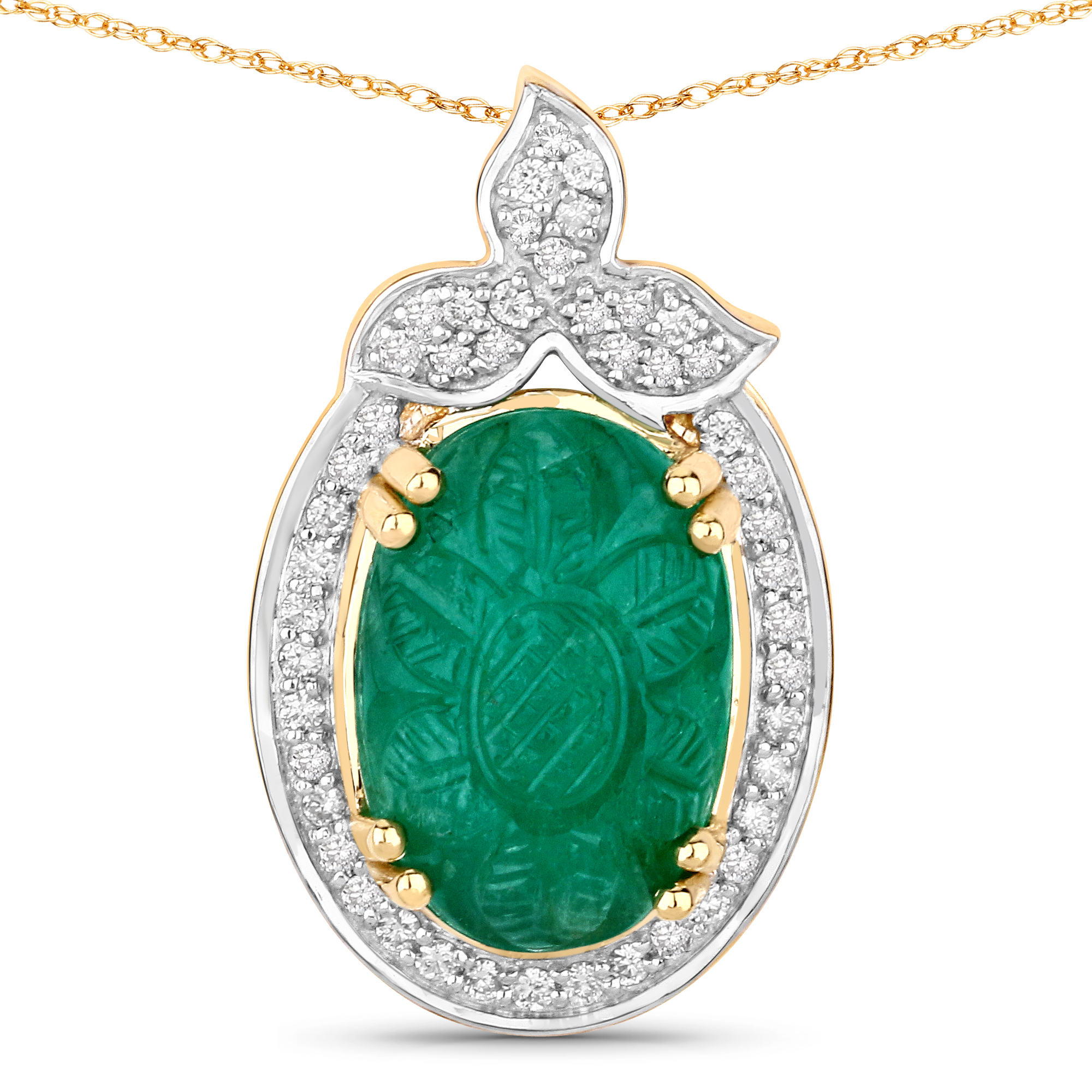 6.75 CT Carved Colombian Emerald & Diamond Pendant
