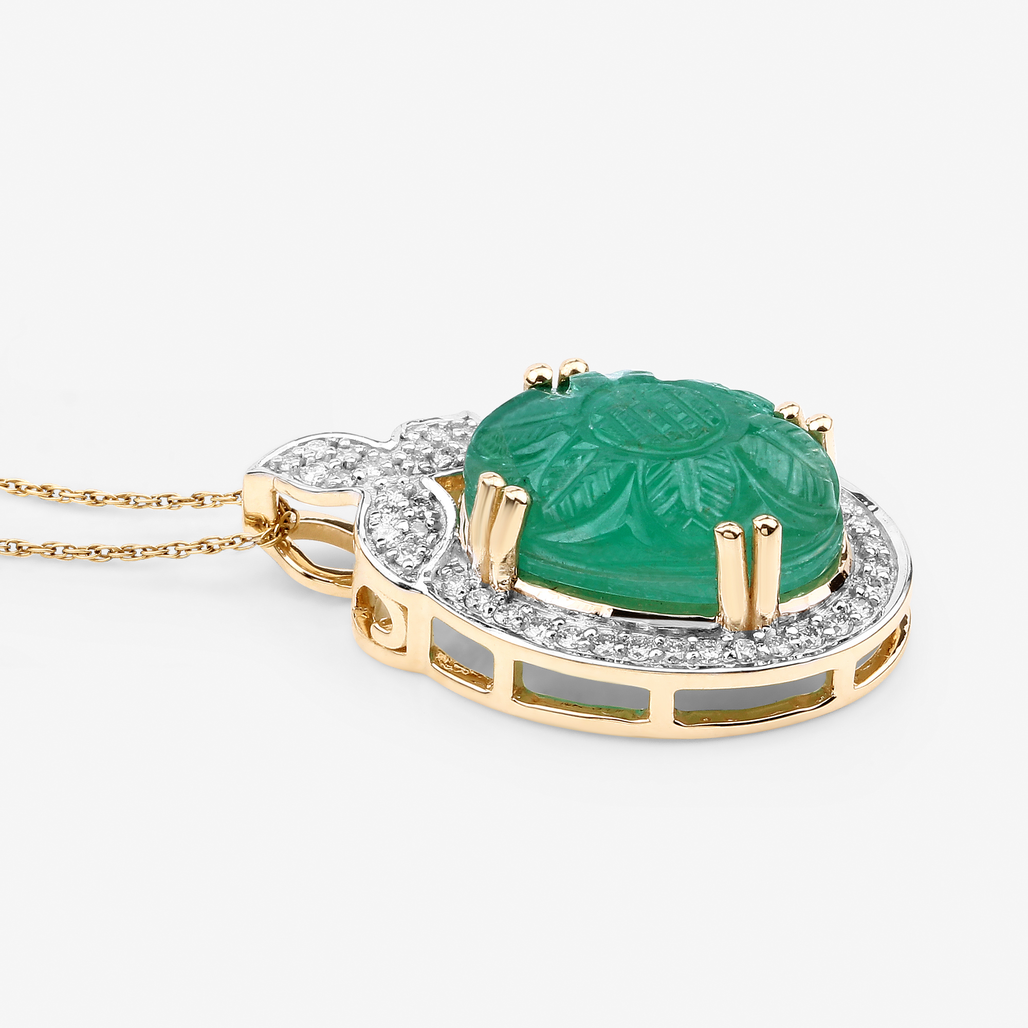 6.75 CT Carved Colombian Emerald & Diamond Pendant