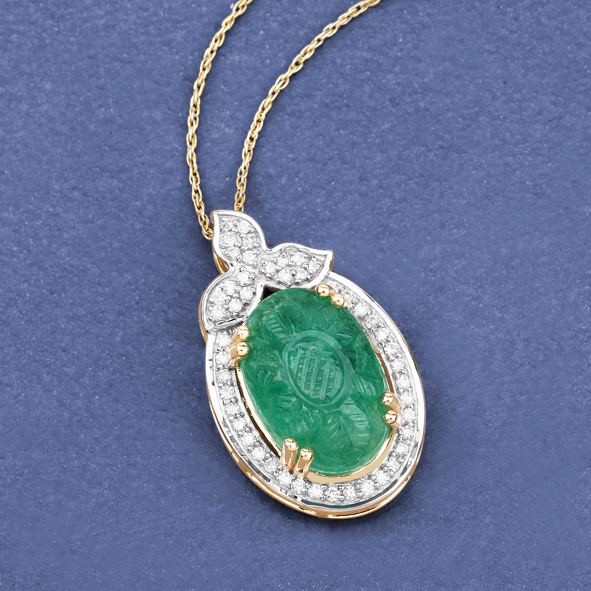 6.75 CT Carved Colombian Emerald & Diamond Pendant
