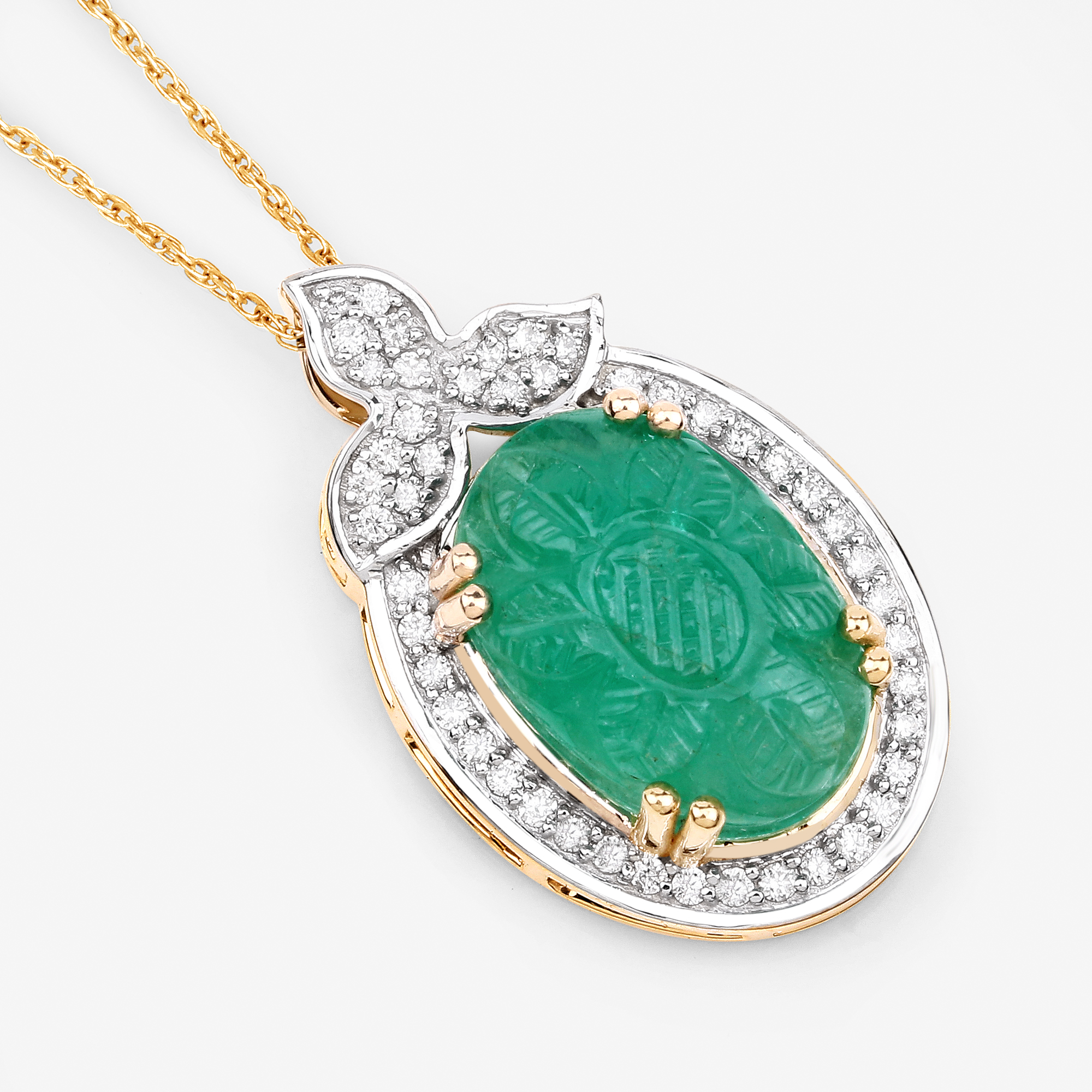 6.75 CT Carved Colombian Emerald & Diamond Pendant