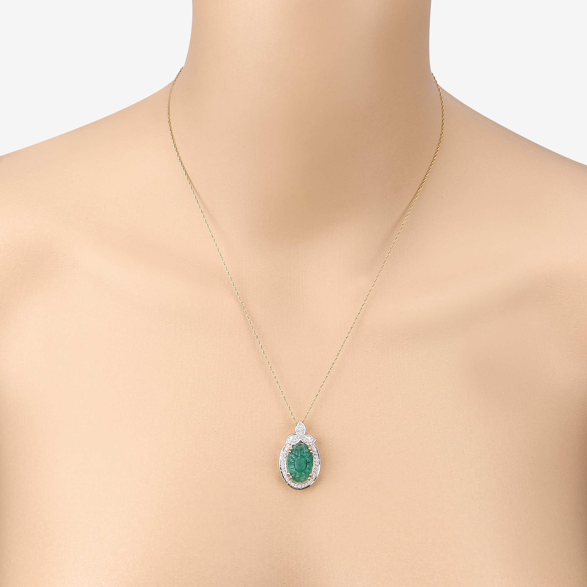 6.75 CT Carved Colombian Emerald & Diamond Pendant