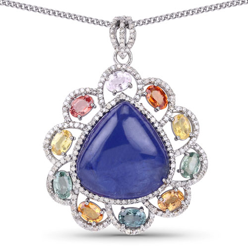 Multi Color Sapphire, Tanzanite & Diamond .925 Pendant Necklace
