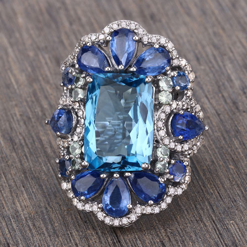 14.37 CT Multi Gemstone & Diamond Ring .925 Ring