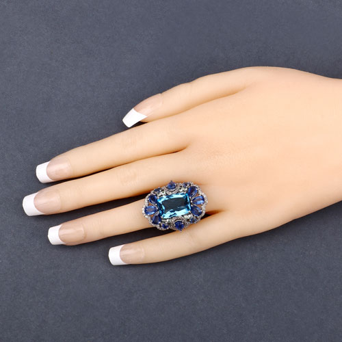 14.37 CT Multi Gemstone & Diamond Ring .925 Ring