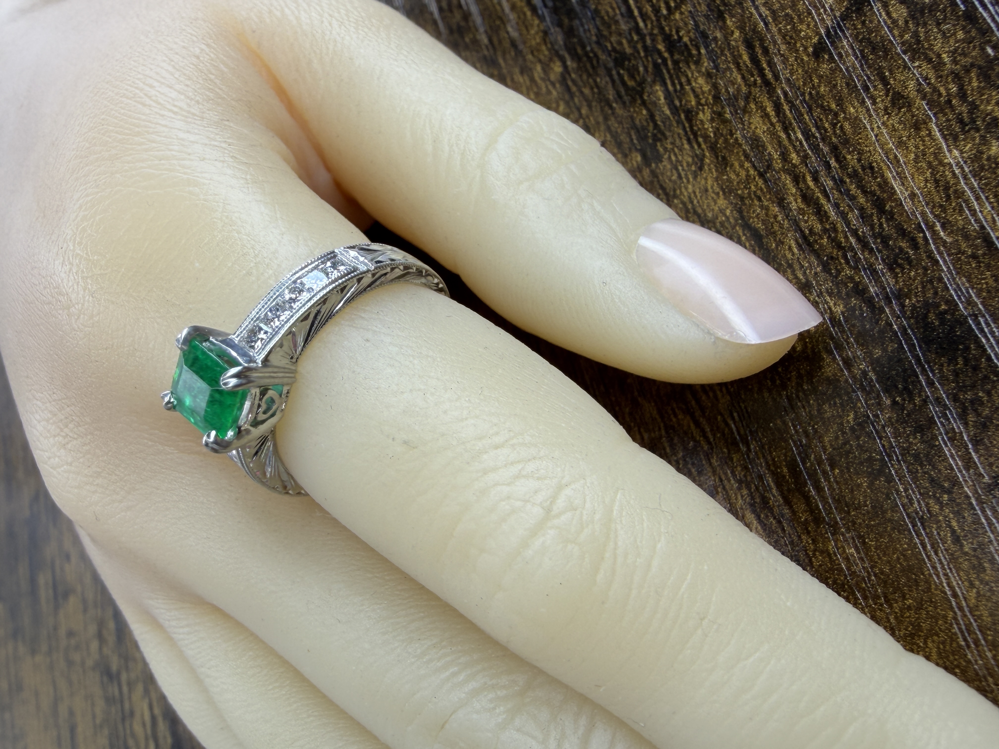 Platinum Emerald & Diamond Ring