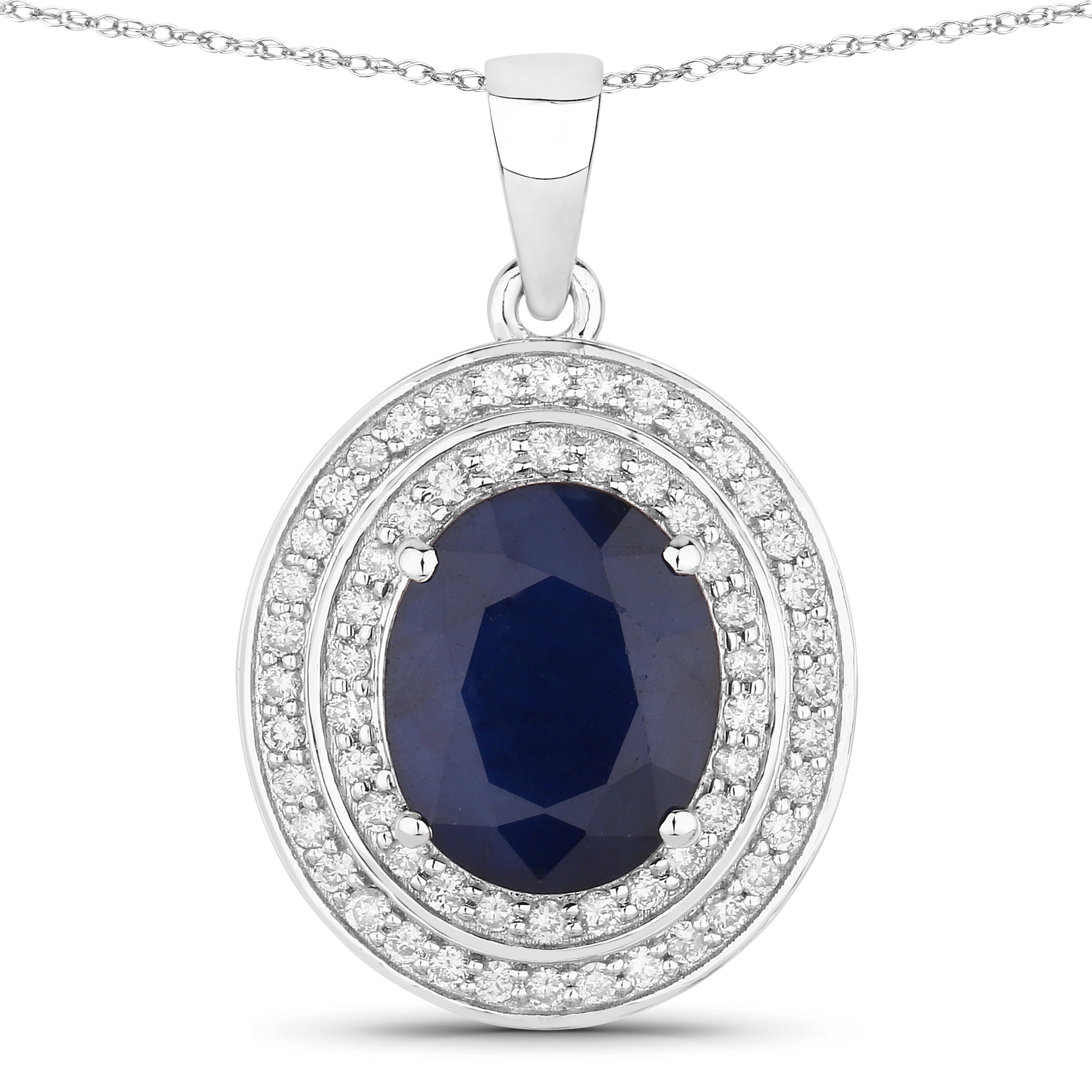 Earth Mined Blue Sapphire Double Halo Diamond Pendant