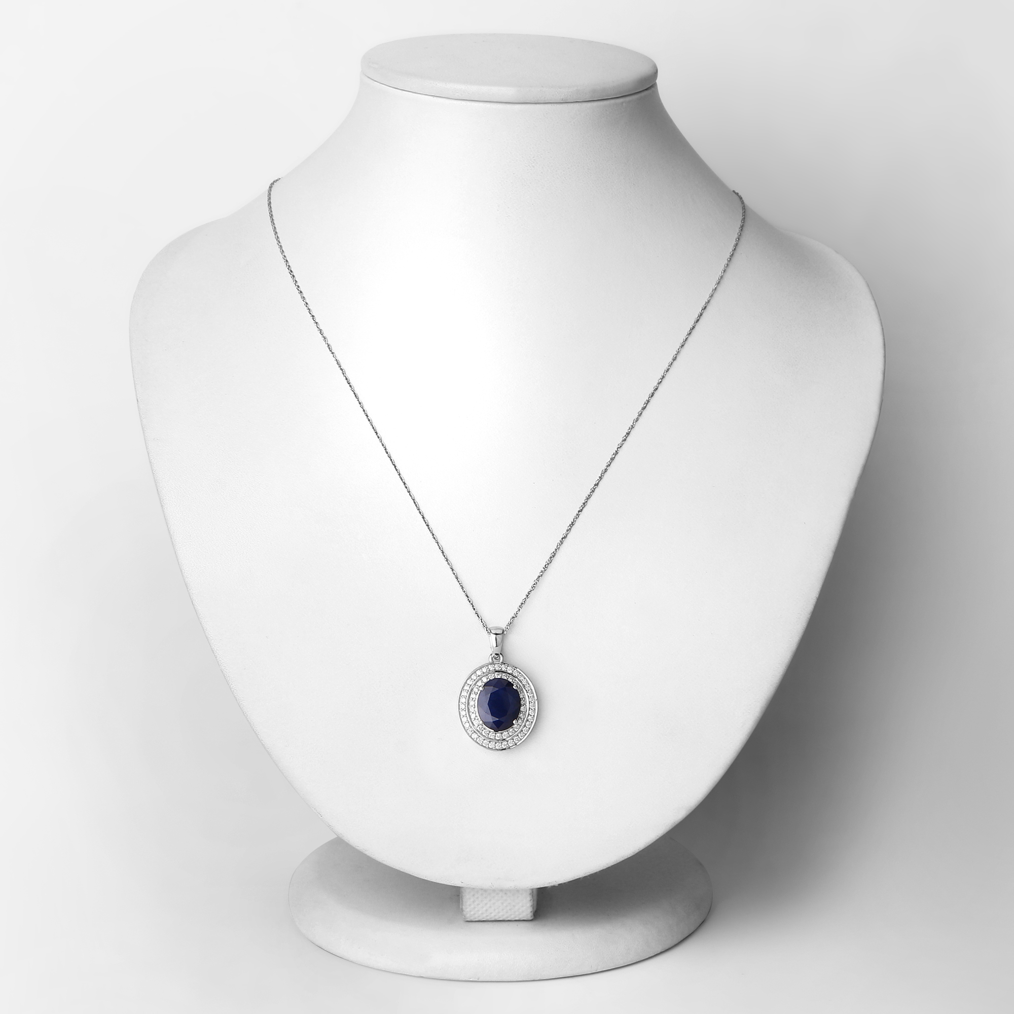 Earth Mined Blue Sapphire Double Halo Diamond Pendant