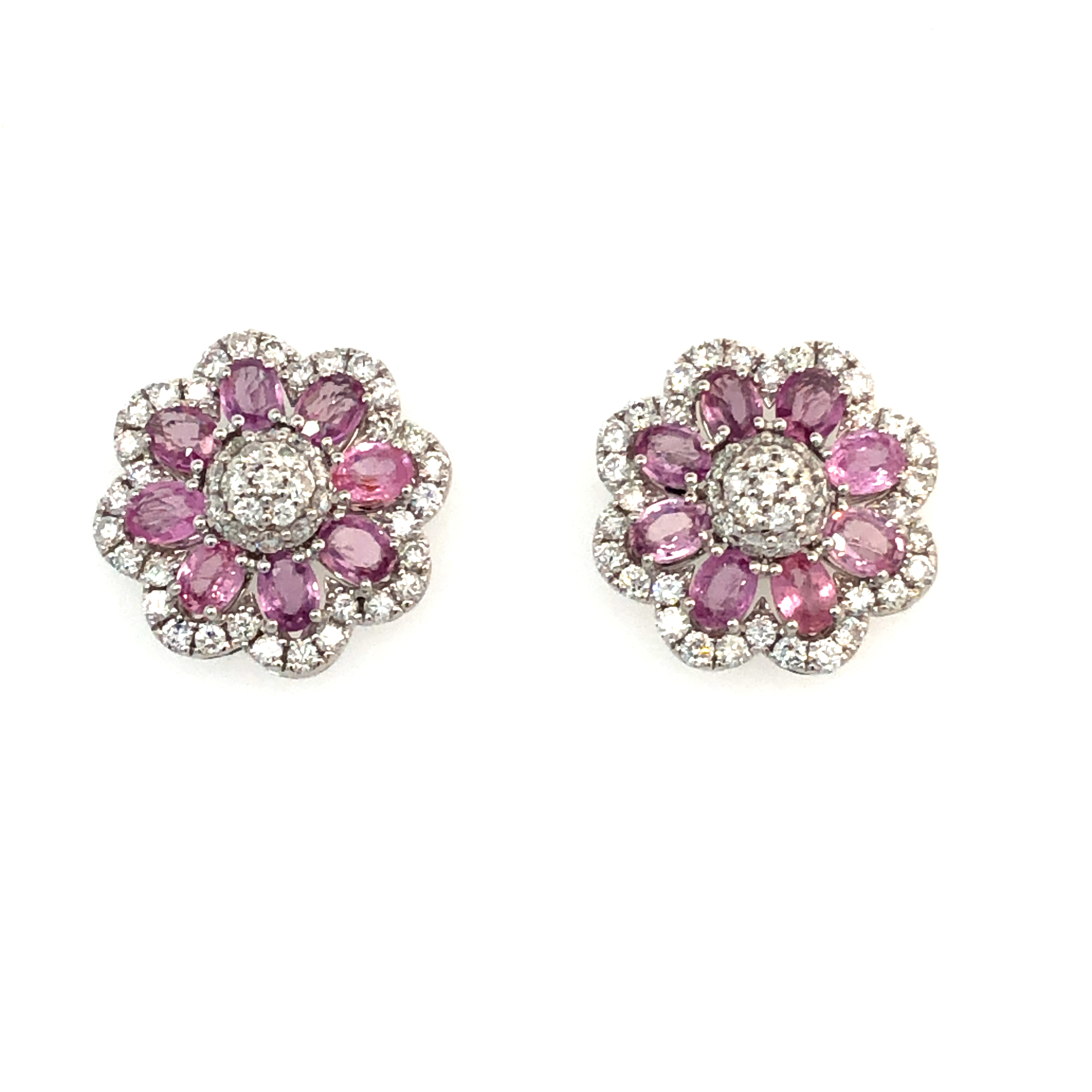 Natural Pink Sapphire and Diamond Earrings