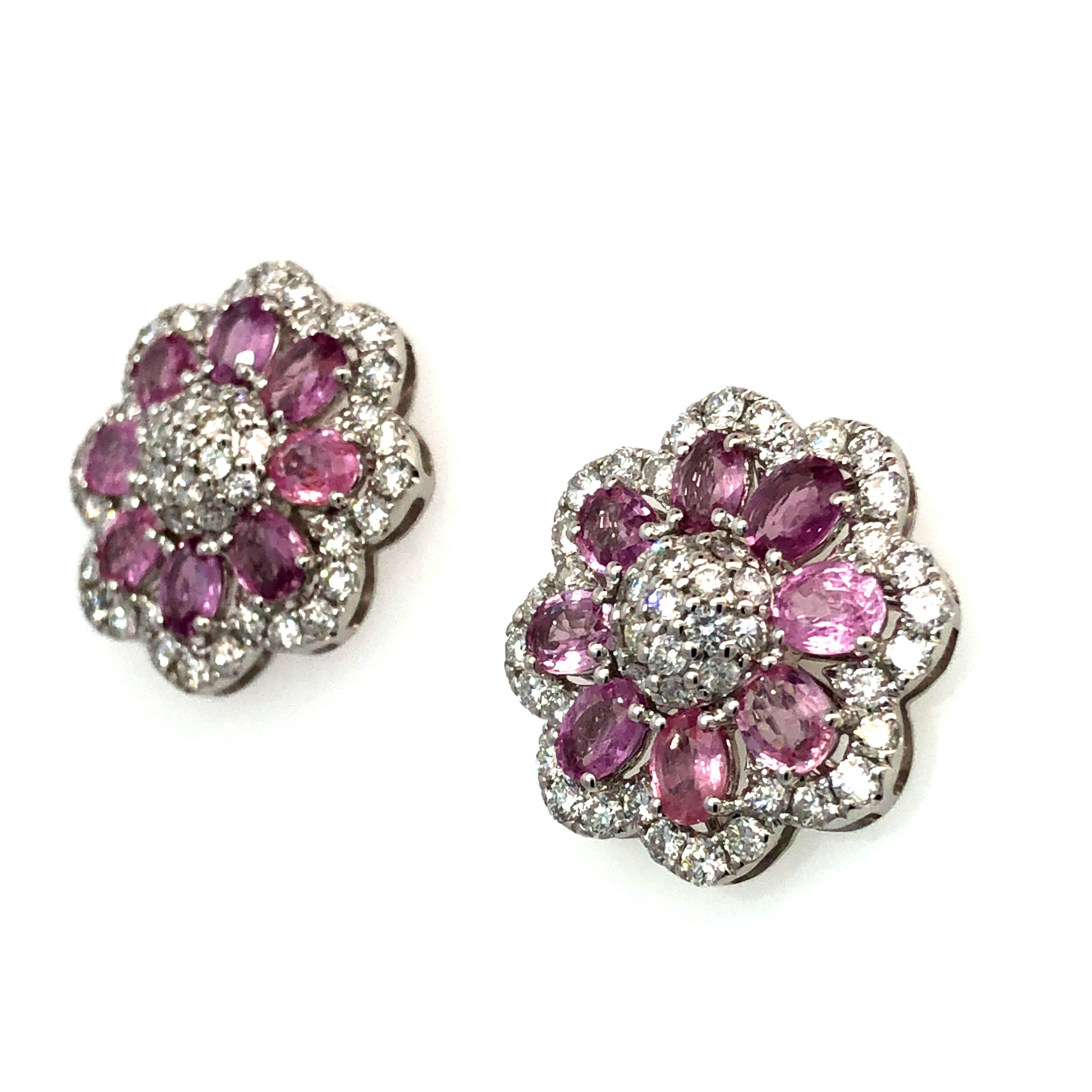 Natural Pink Sapphire and Diamond Earrings