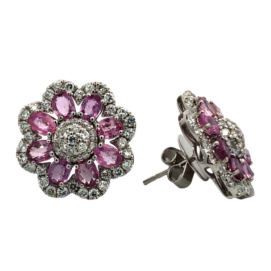 Natural Pink Sapphire and Diamond Earrings